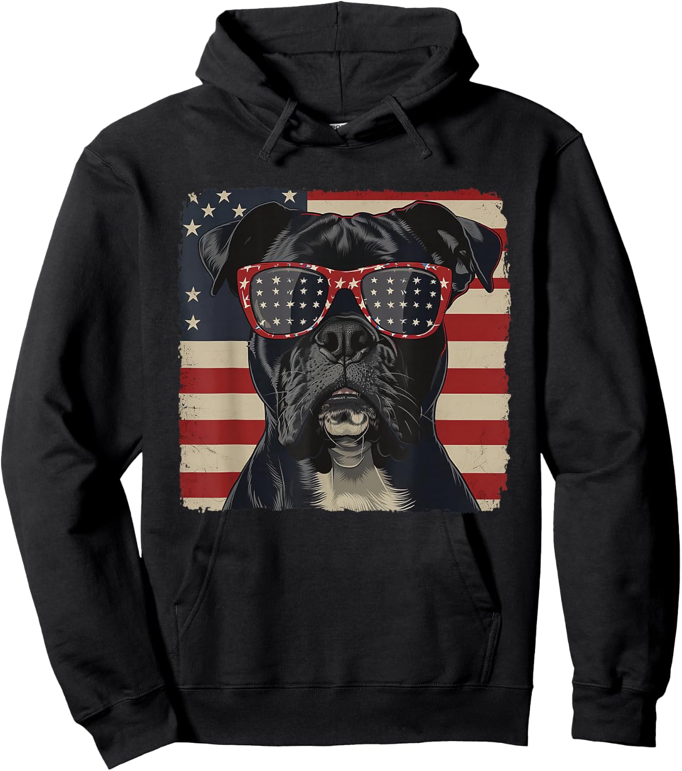 American Patriot Independence Day Shirt Boxer Dog Men Women Hoodie - Hoodie | Black