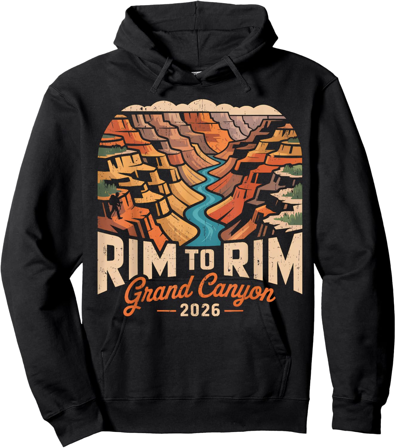 Retro South Rim to North Rim Grand Canyon 2026 Hiking Hoodie - Hoodie | Black
