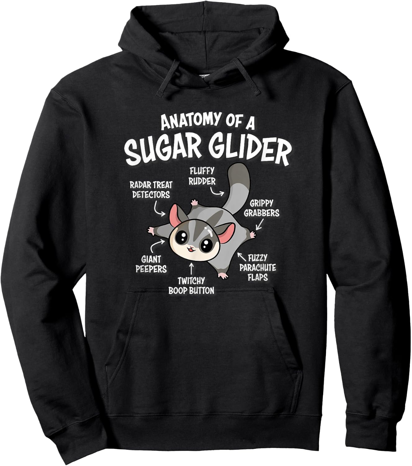 Kids Cute Anatomy Of A Sugar Glider Lover Hoodie - Hoodie | Black