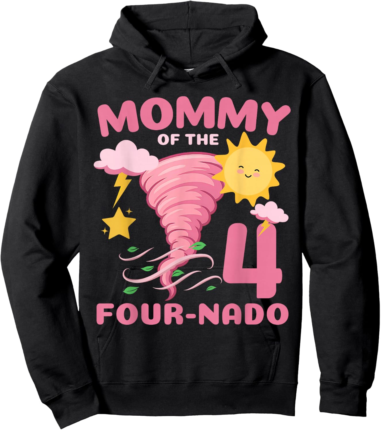 Mommy of The Four-Nado Storm Weather TorNado 4th Birthday Hoodie - Hoodie | Black