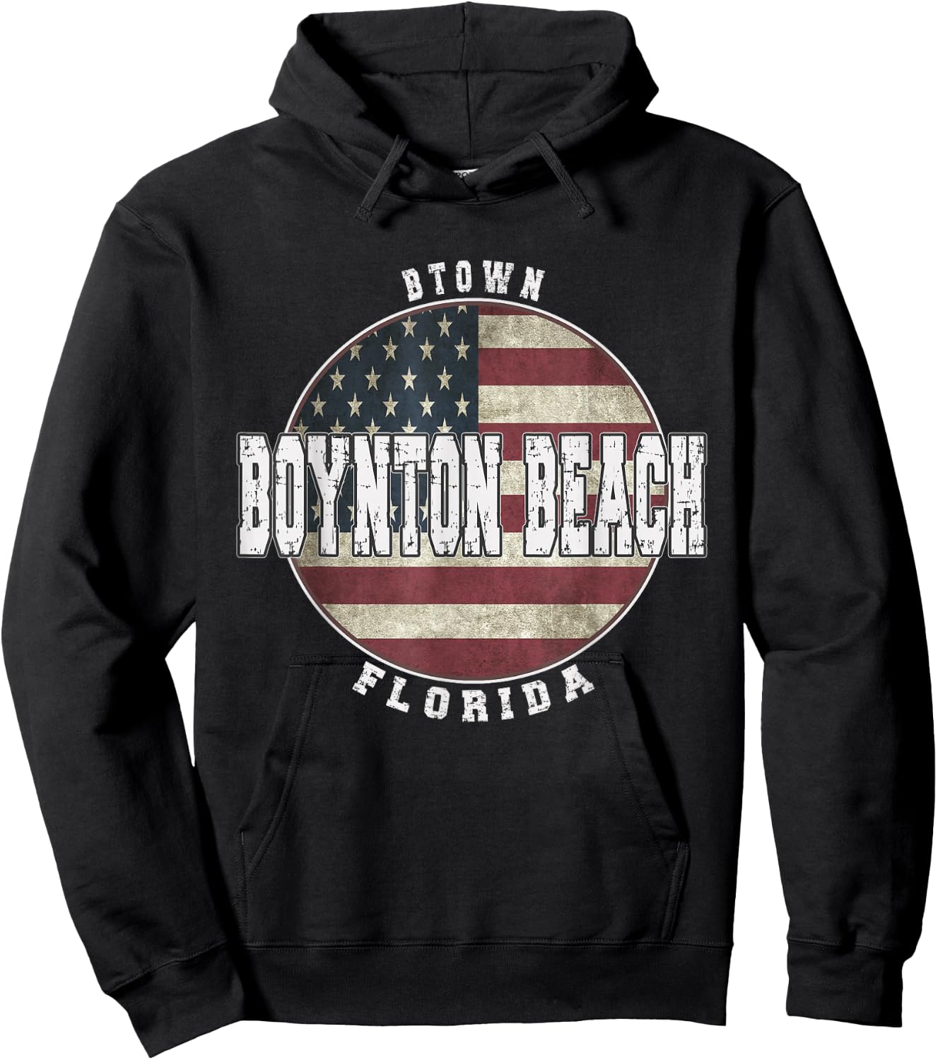 Boynton Beach Florida, Vintage American Flag Hoodie - Hoodie | Black