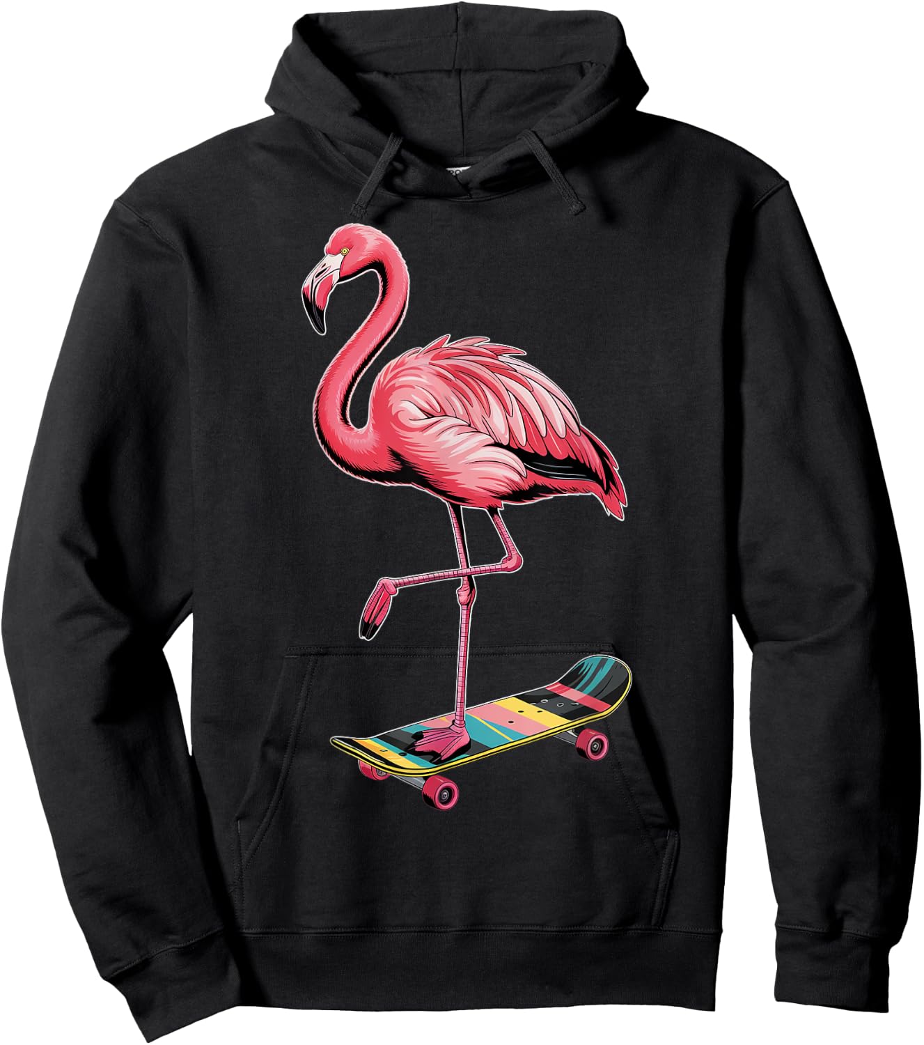 Stylish Flamingo Skateboard Enthusiast Hoodie - Hoodie | Black