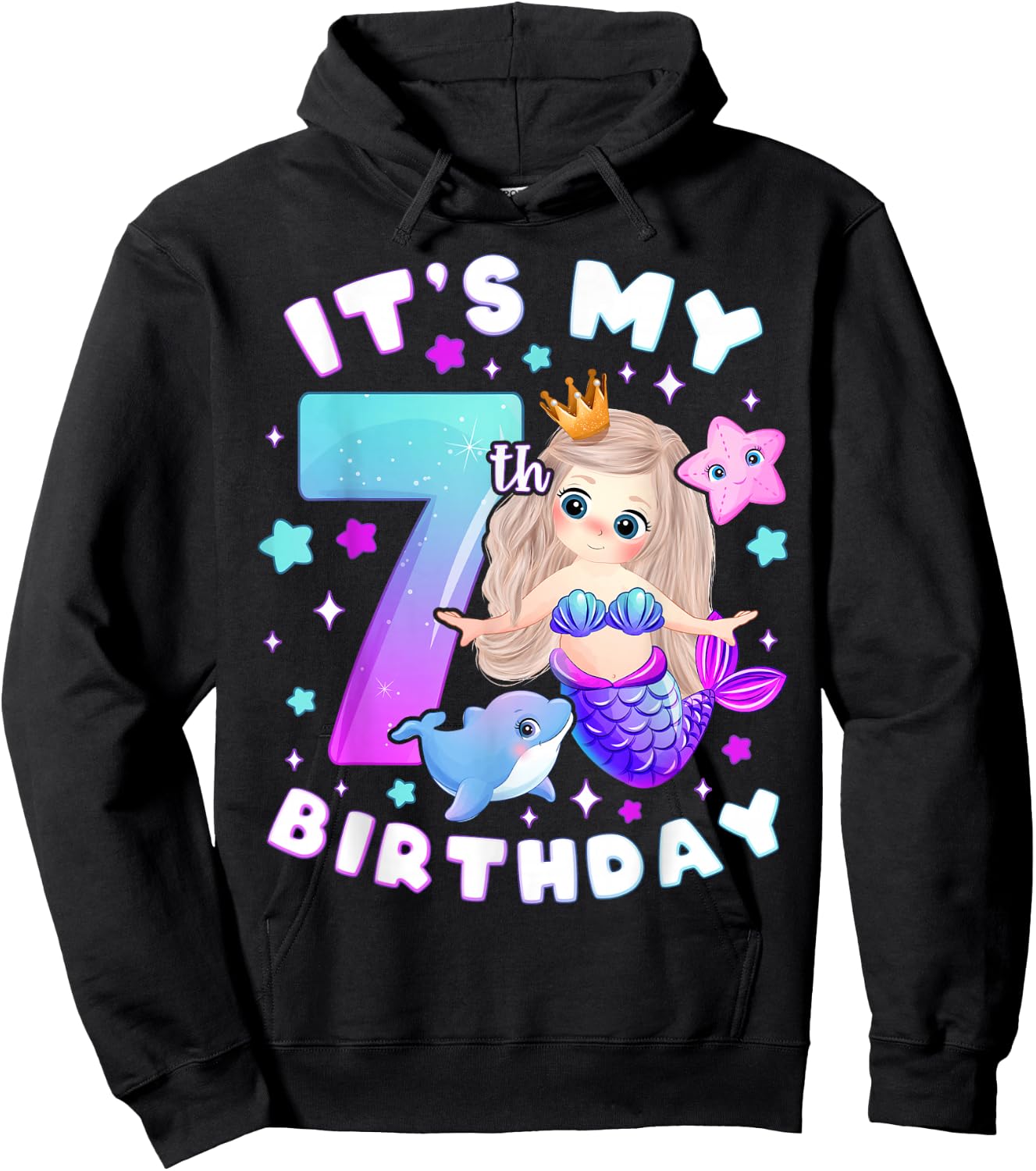 7th Birthday Girl 7 Years Mermaid Number 7 Hoodie - Hoodie | Black