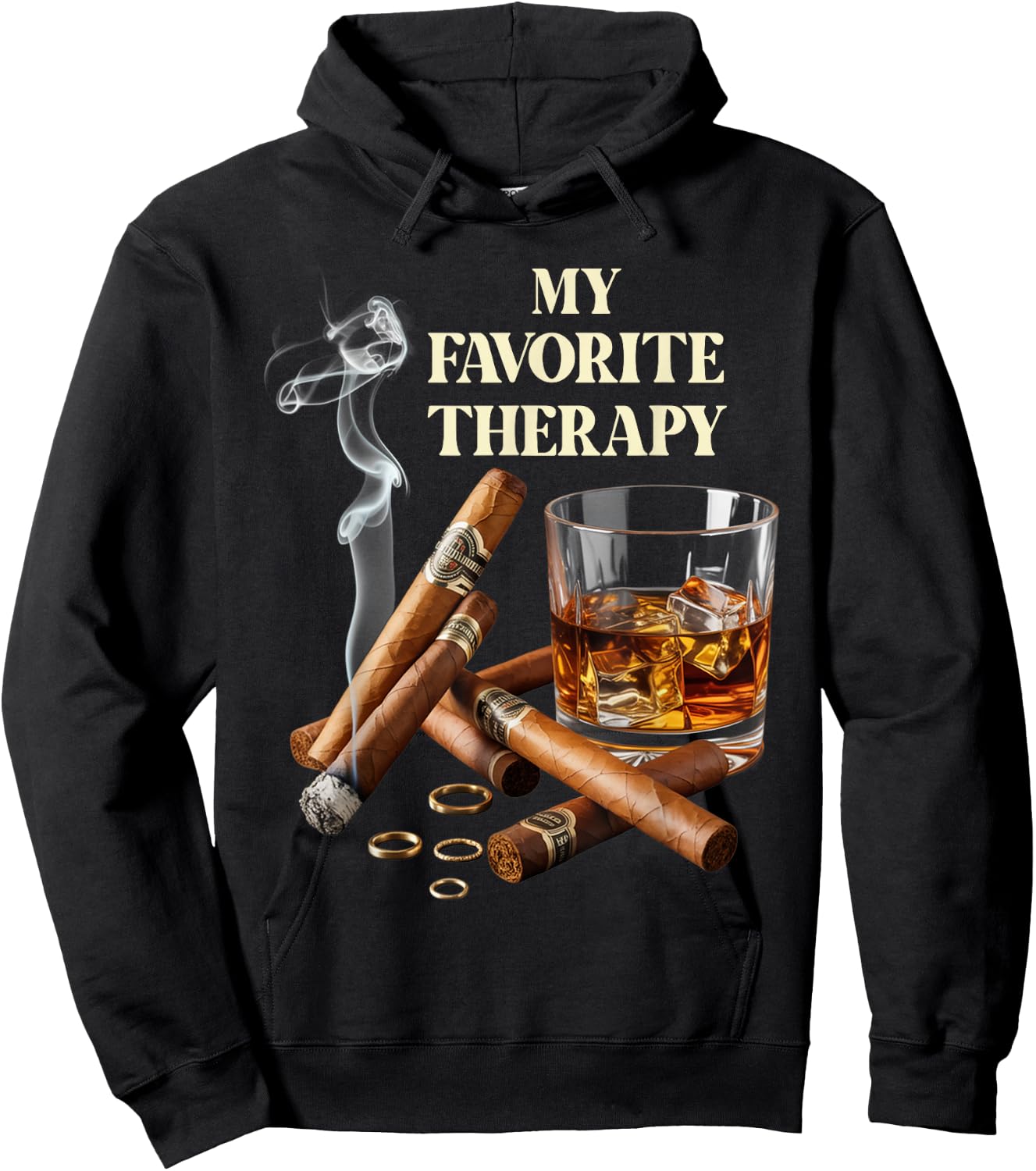 My Favorite Therapy Funny Cigar and Whiskey Lovers Hoodie - Hoodie | Black