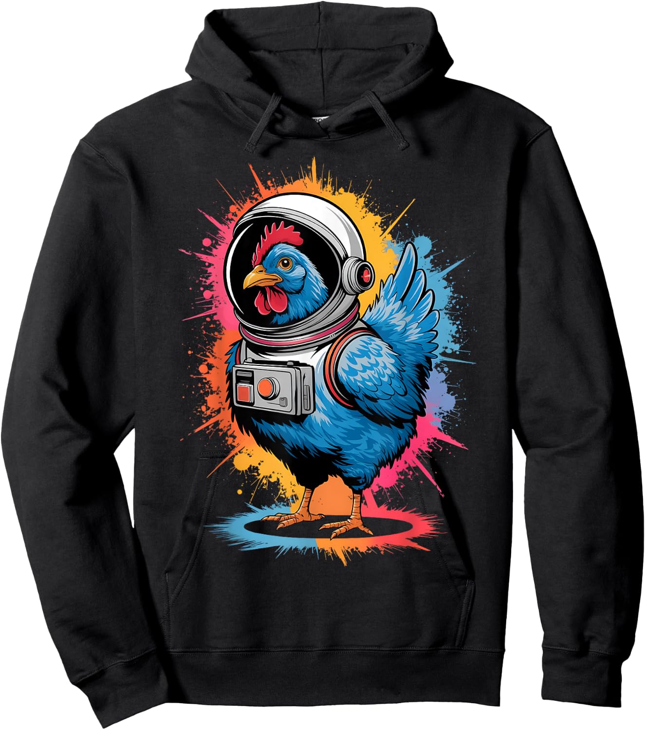 Funny Chicken Graphic Astronaut Chicken -Adults, -Kids Chicken Lover Black Small Classic Fit Imported Cotton, Polyester Short Sleeve Hoodie - Hoodie | Black