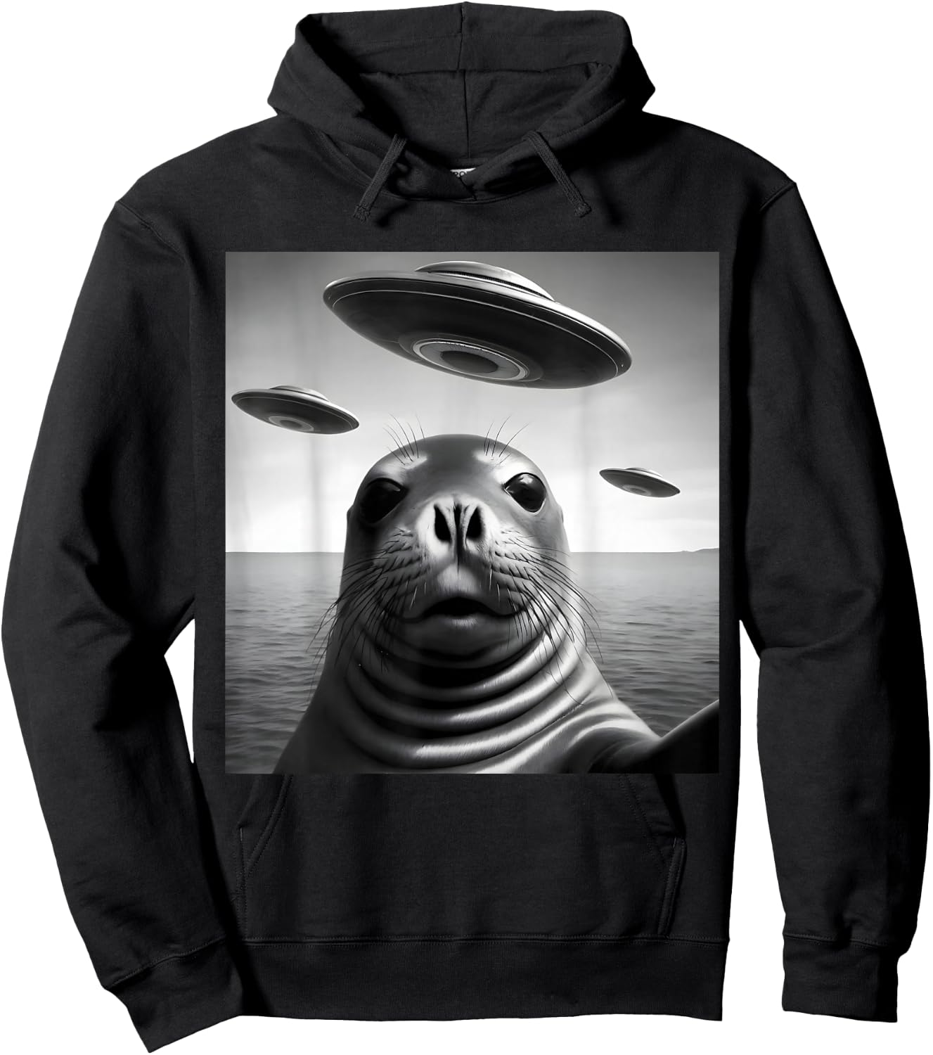 Funny Alien UFO Design Cute Seal Alien Encounter Hoodie - Hoodie | Black