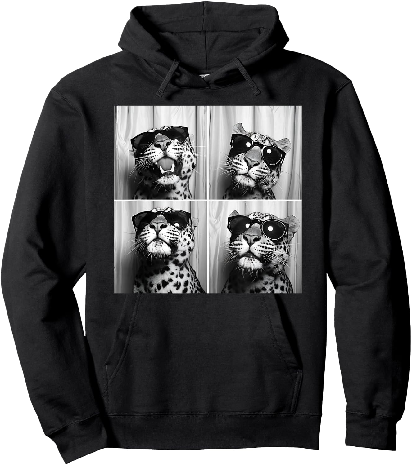 Leopard Face Wearing Sunglasses Funny Animal Leopard Graphic Hoodie - Hoodie | Black