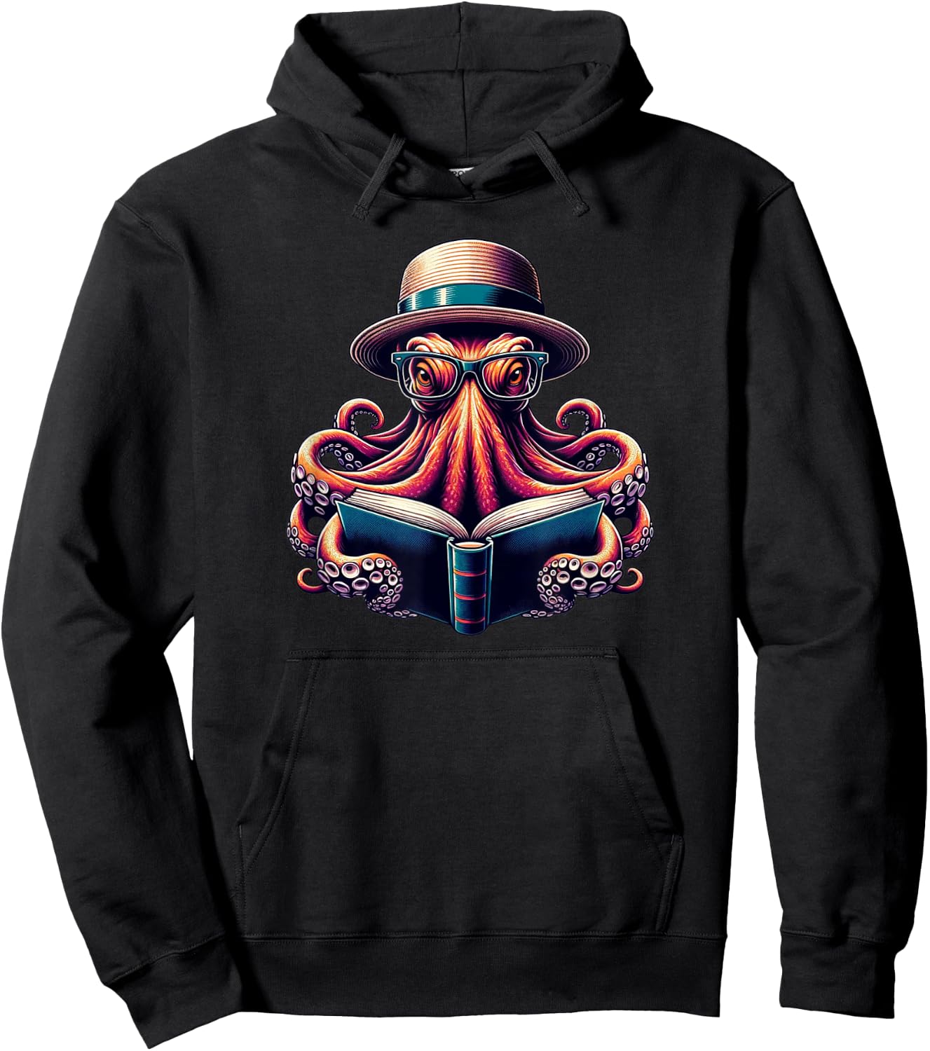 Funny Octopus Reading Book, Kraken Bookworm Hoodie - Hoodie | Black