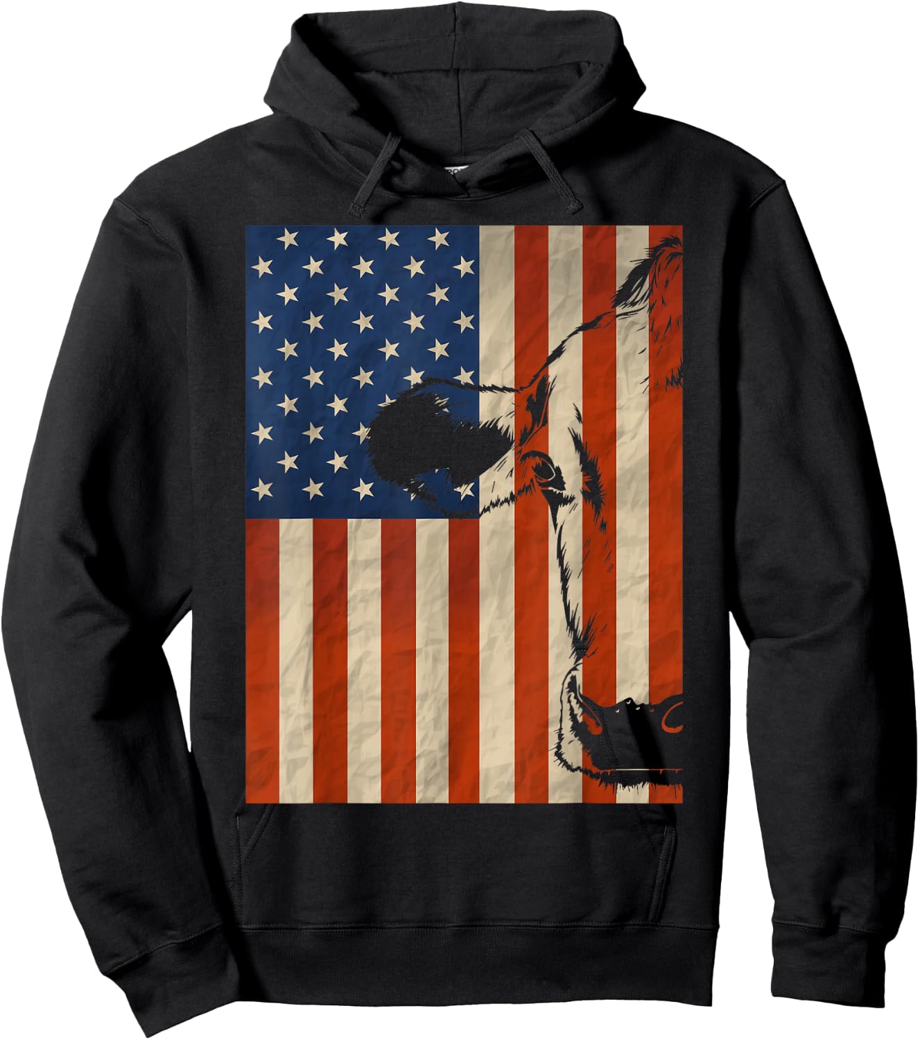 Cow American Flag Cattle Animal Lover Patriotic 4th of July Hoodie - Hoodie | Black