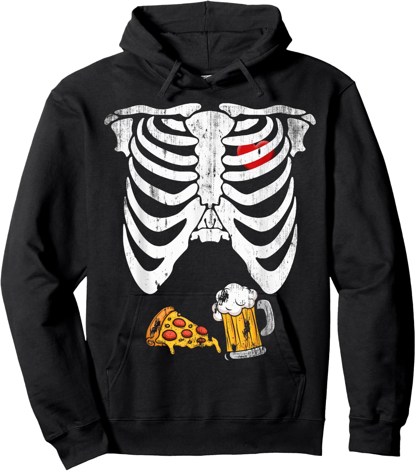 Skeleton Pregnancy B.eer Pizza X-Ray Halloween Costume Hoodie - Hoodie | Black