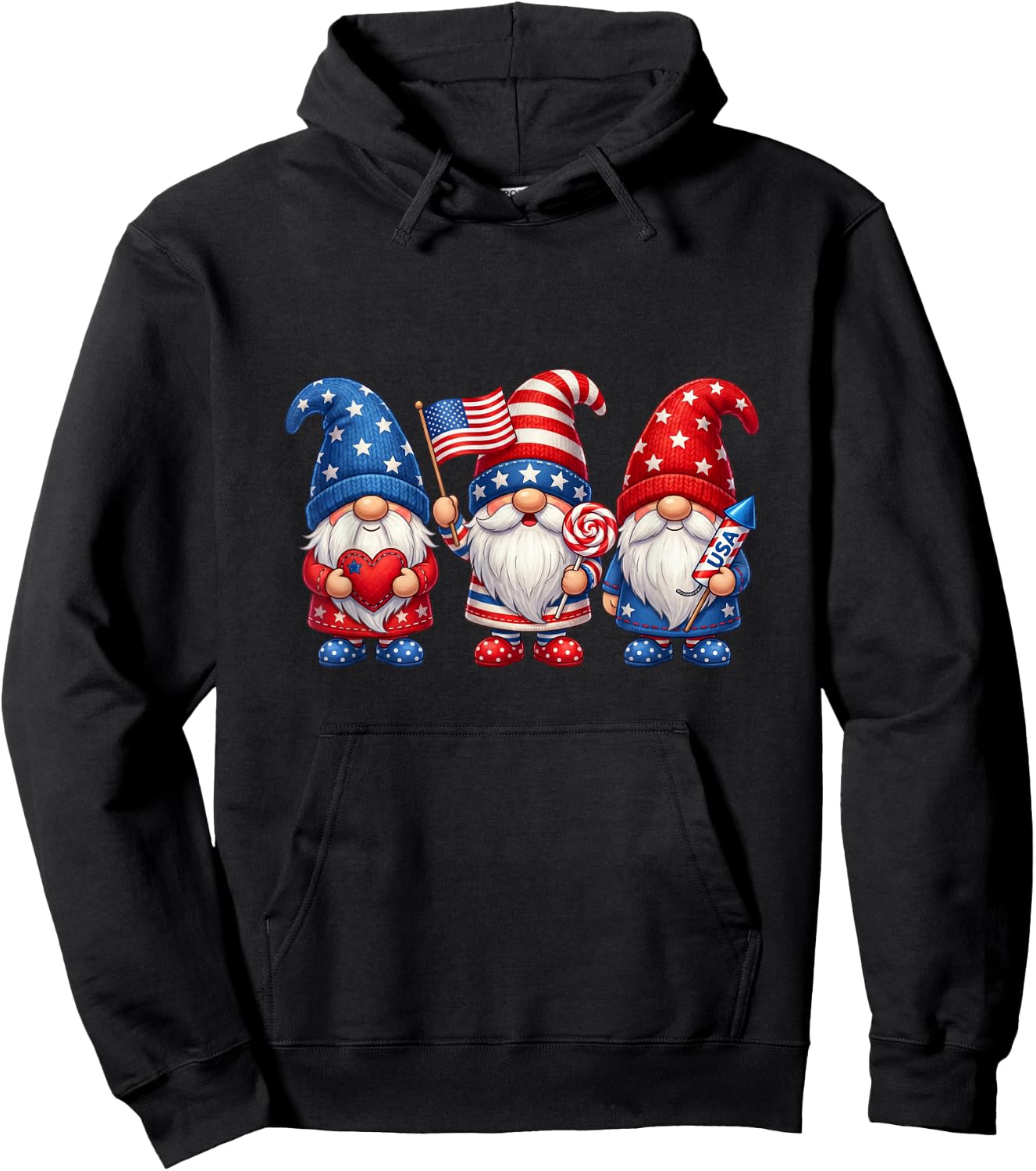 Patriotic Gnomes 4th of July Funny Gnome USA American Flag Hoodie - Hoodie | Black