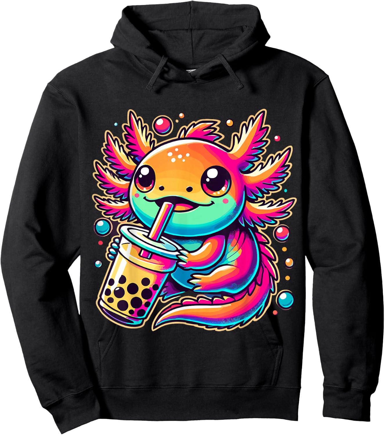 Axolotl drinking Boba Tea Bubble Tea Kawaii Hoodie - Hoodie | Black