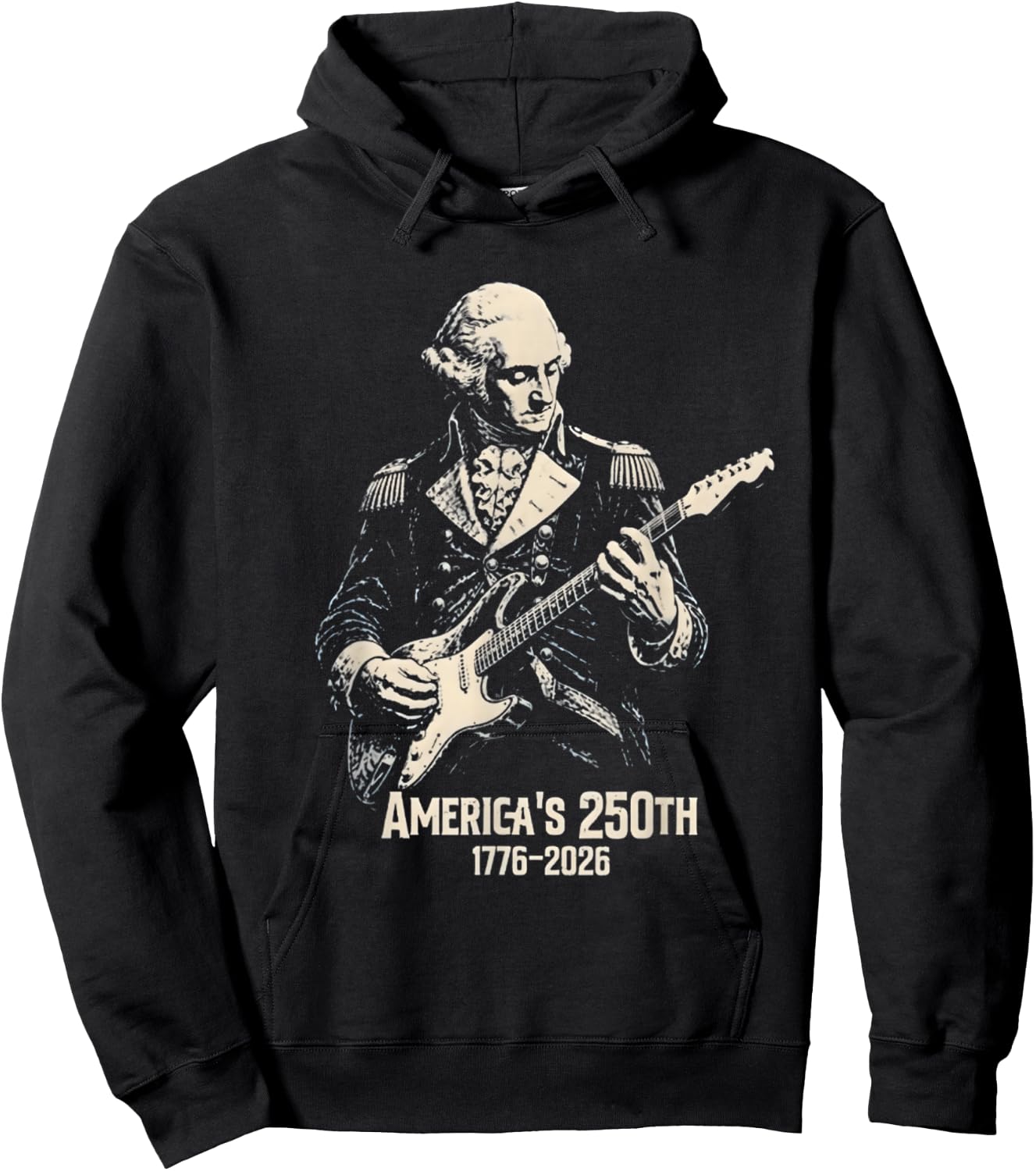 Vintage George Washington Playing Guitar 250 Years America Hoodie - Hoodie | Black