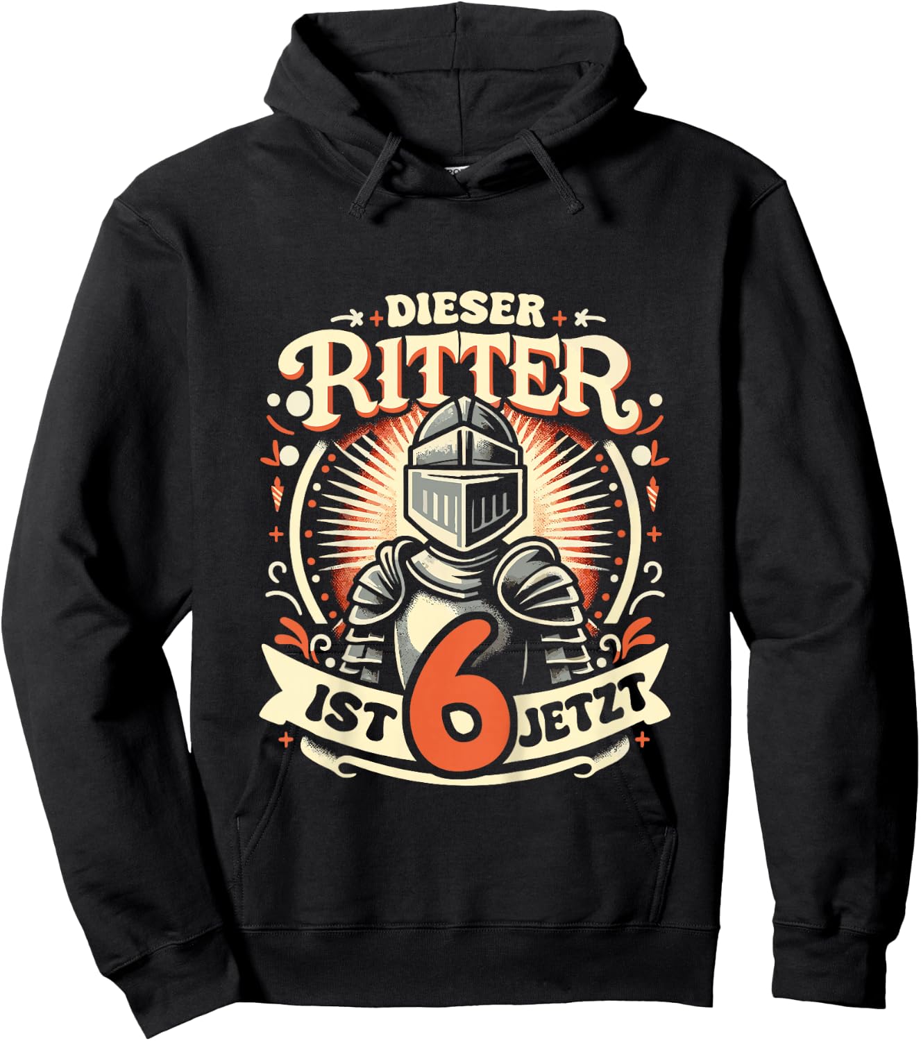 Children's 6th Birthday Gift with German Text "Dieser Ritter ist 6 Jahre Geburtstags, black Hoodie - Hoodie | Black