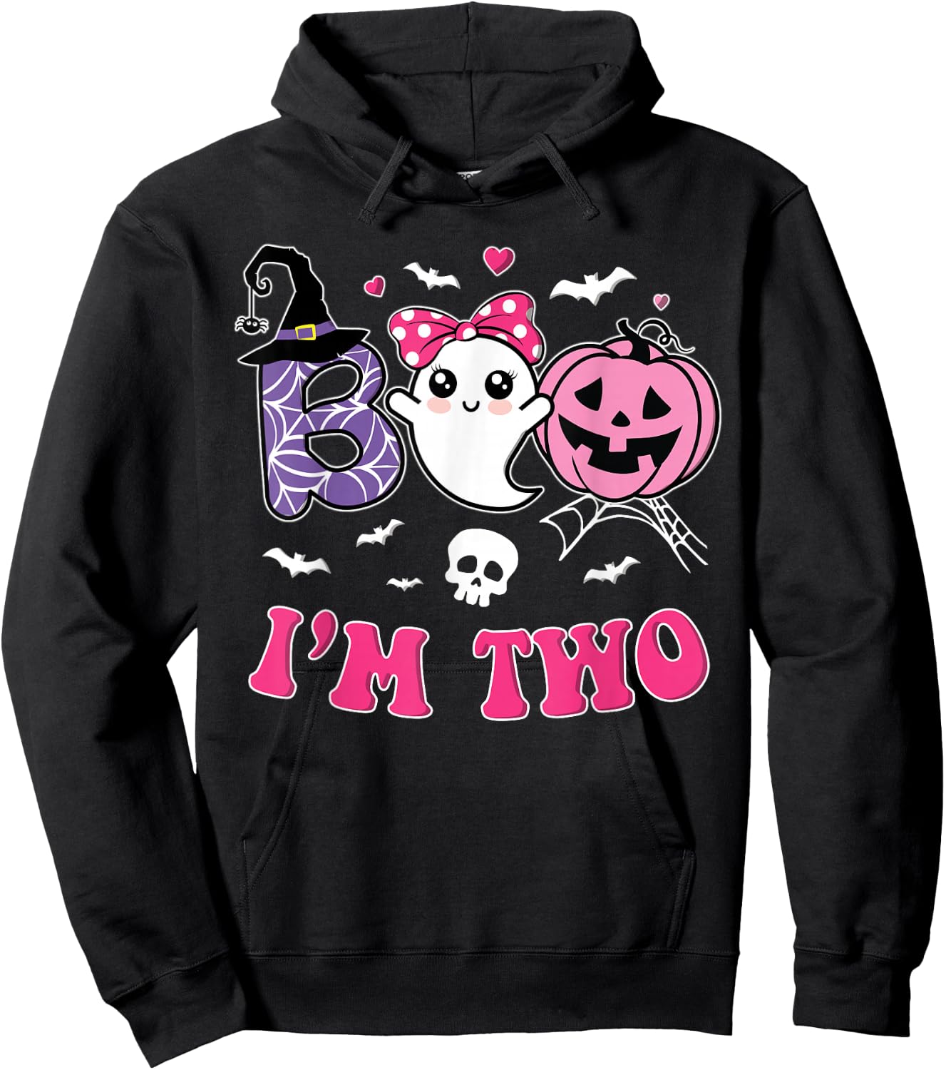 Groovy Halloween Ghost Boo I'm Two Year 2nd Birthday Girl Hoodie - Hoodie | Black