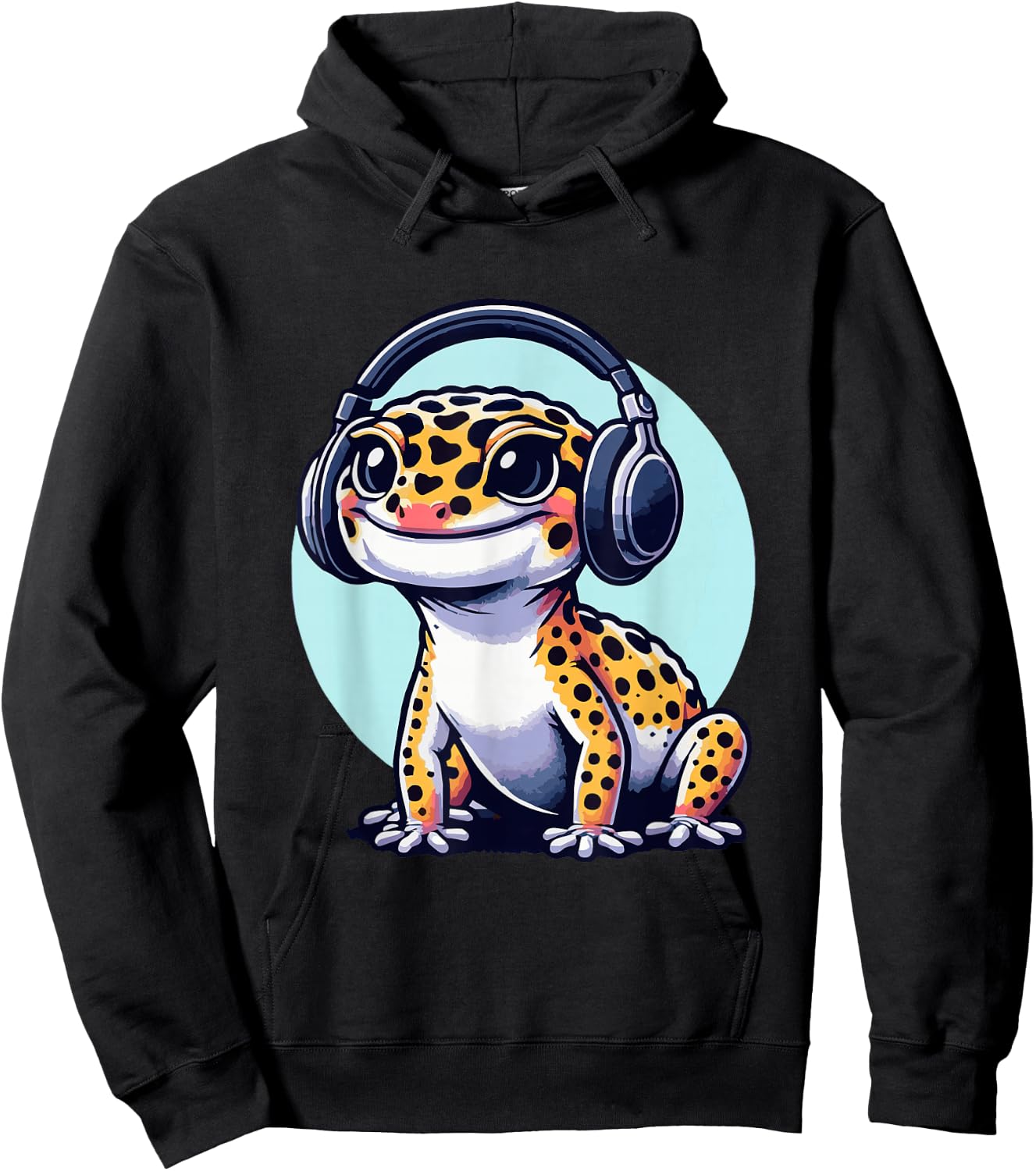 Gecko With Headset Music Musician Herpetology Leopard Gecko Hoodie - Hoodie | Black