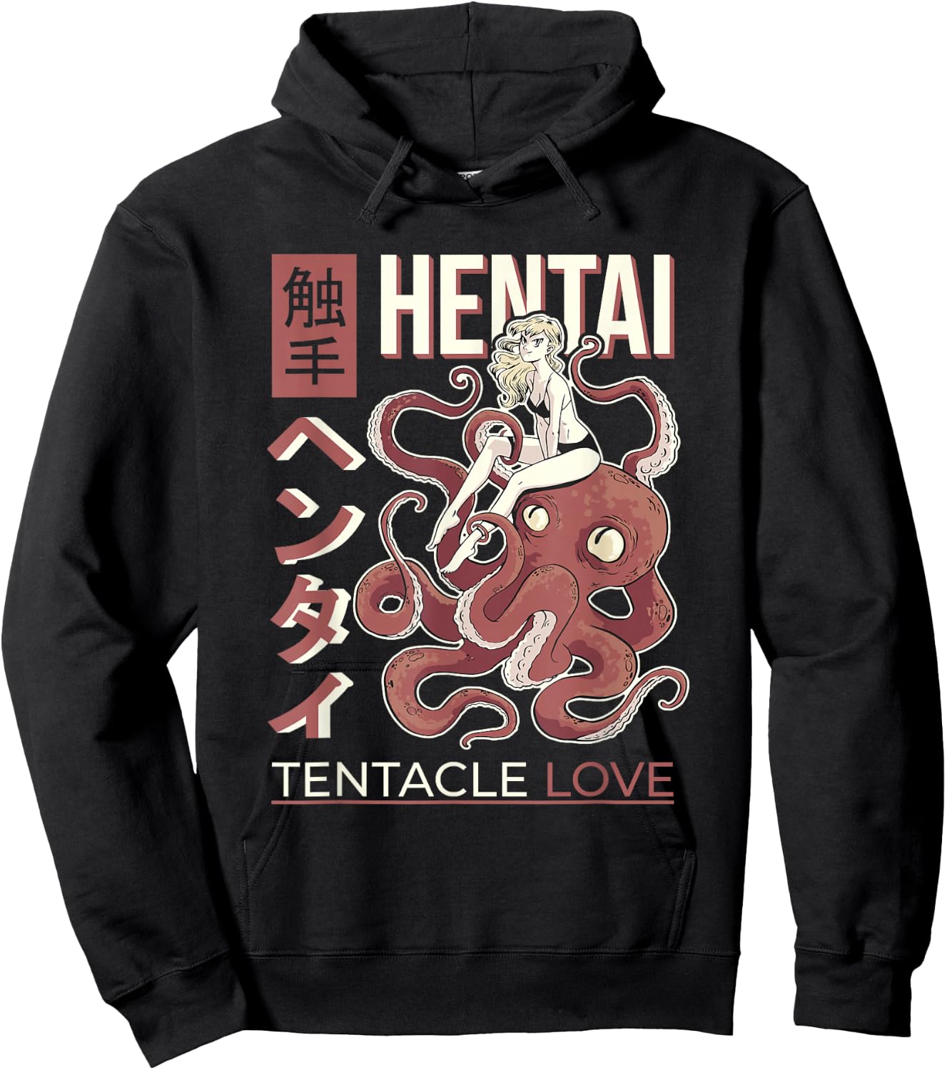 Anime Tentacle Design, Japan Anime Girl And Octopus Hoodie - Hoodie | Black
