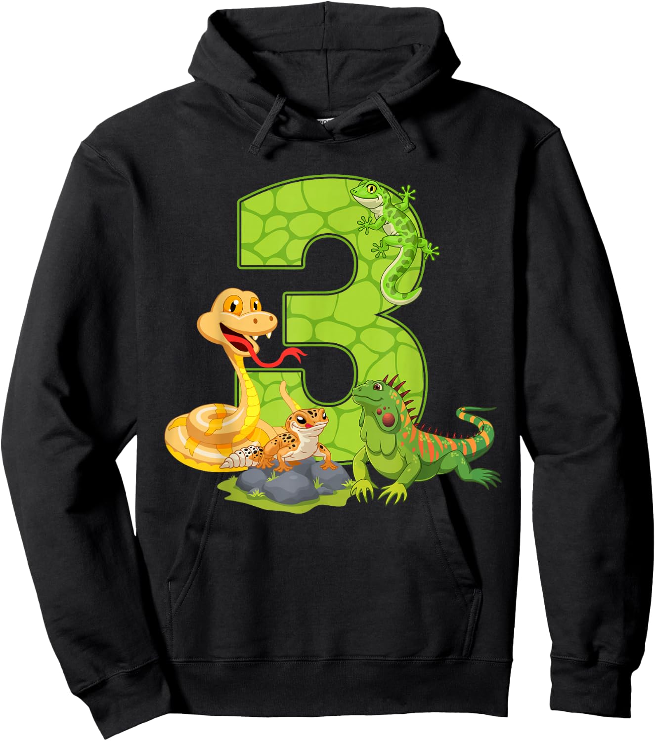 3rd Birthday Snake Lizard Reptile 3 Year Old Birthday Party Hoodie - Hoodie | Black