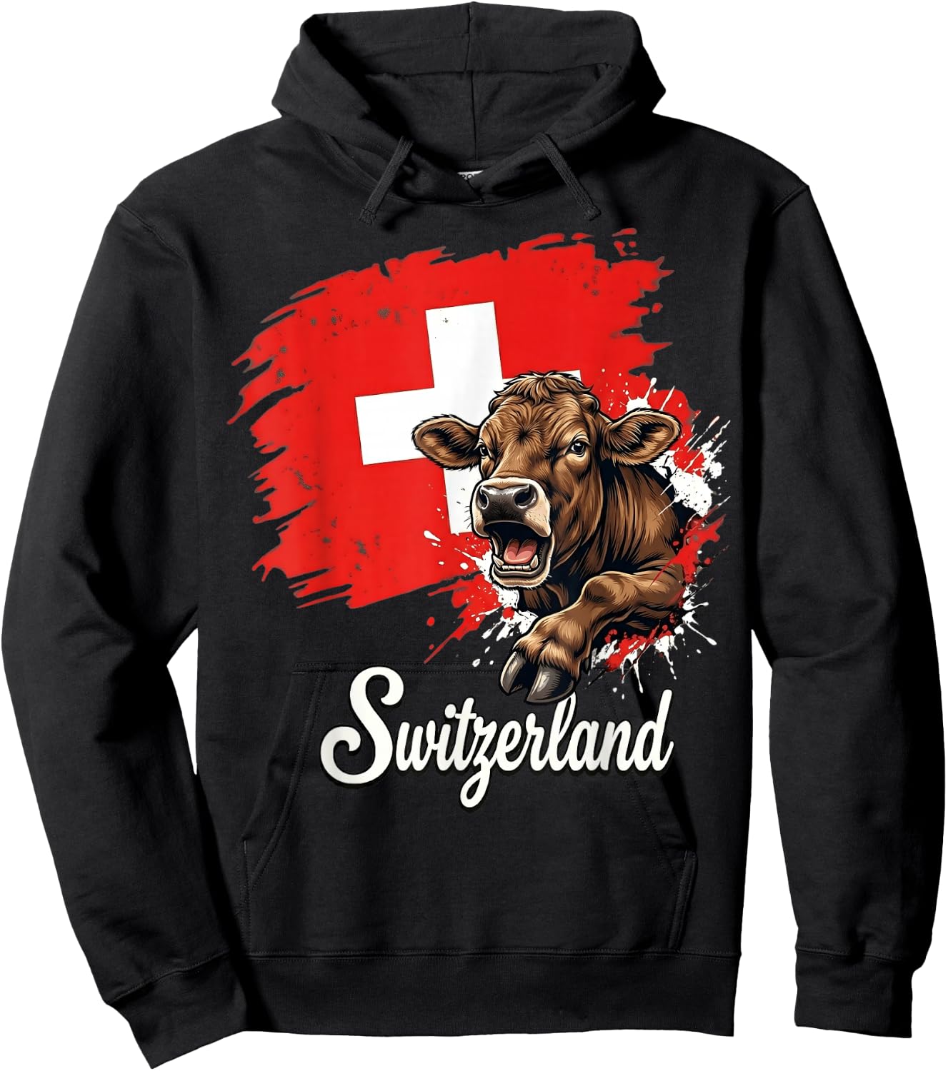 Swiss Cow Flag Switzerland Patriotic Design Hoodie - Hoodie | Black
