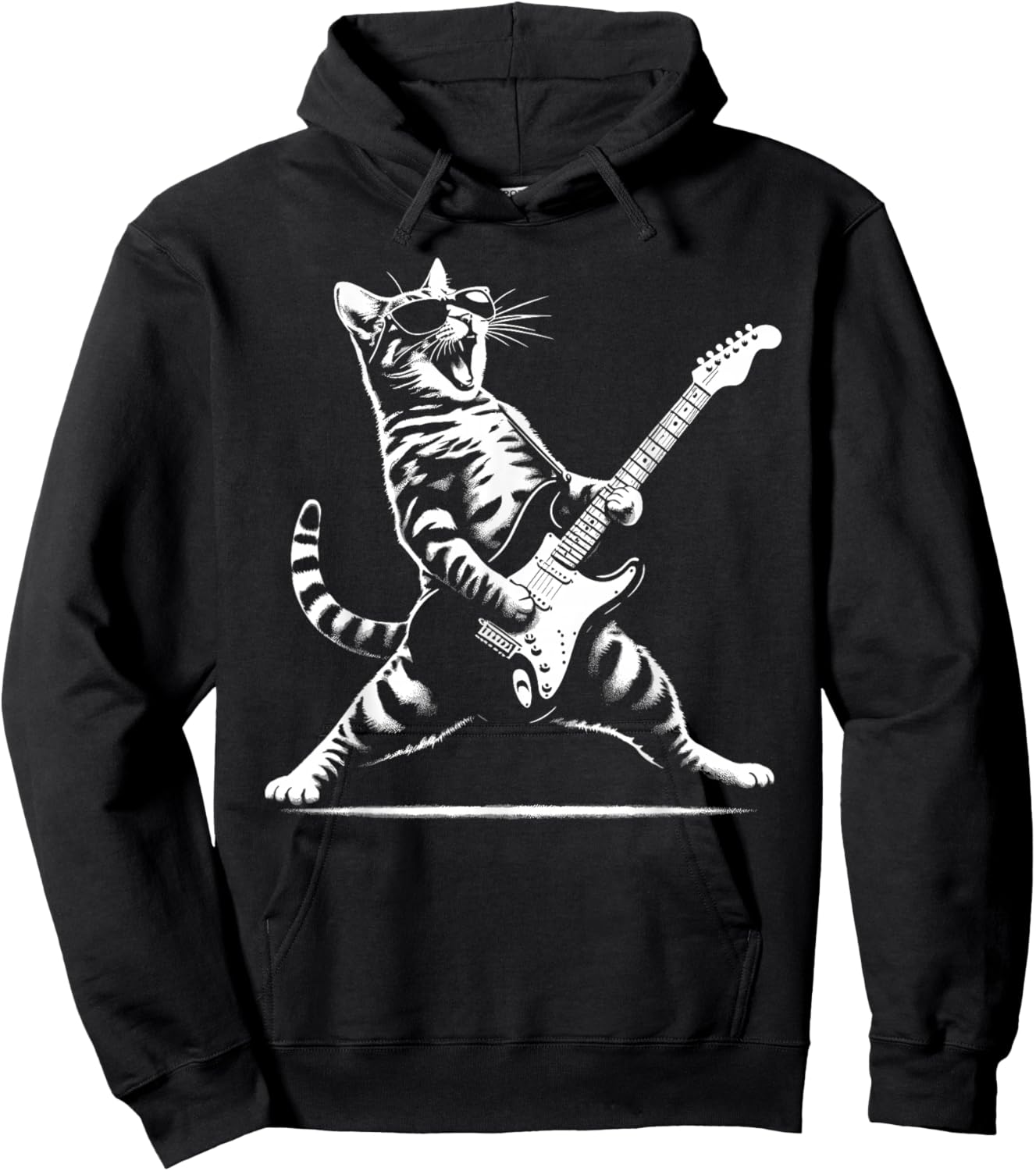 Guitar Cat Novelty Rock Music Band Concert Funny Cat Hoodie - Hoodie | Black