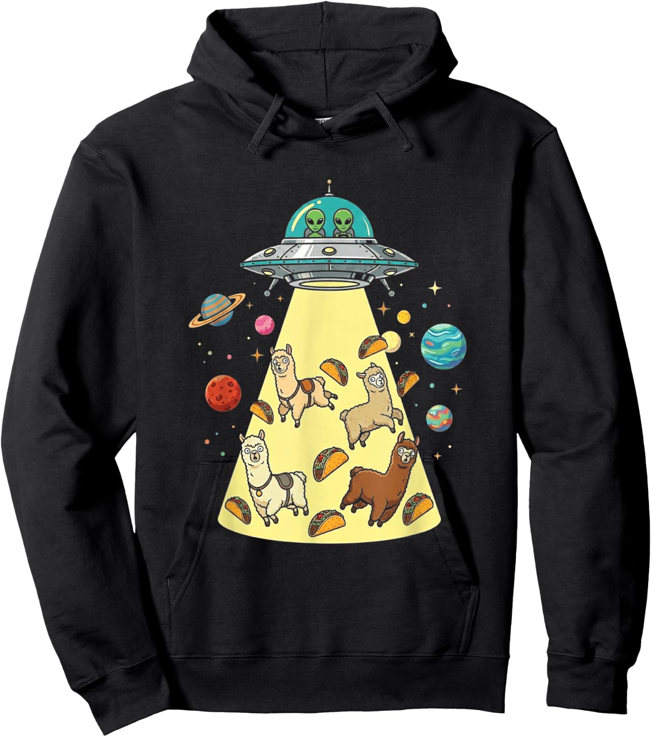 Funny Llama UFO Taco Alien Abduction Space Food Hoodie - Hoodie | Black