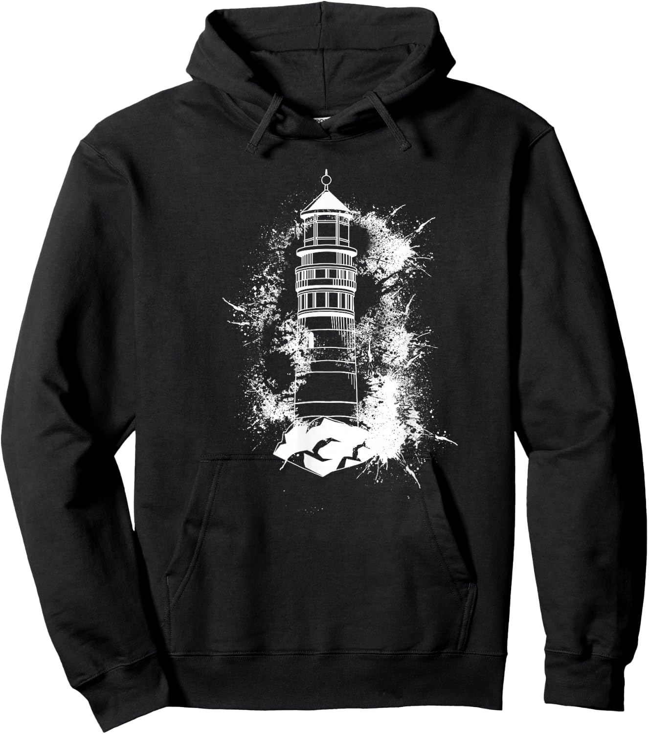Lighthouse Sea Light Seagulls Coast Harbour Maritime Lighthouse, black, s Hoodie - Hoodie | Black