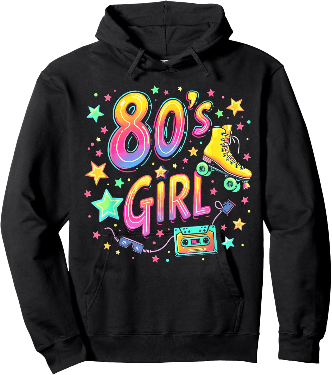 Girls 80s Retro Roller Skates , Black, S Hoodie - Hoodie | Black