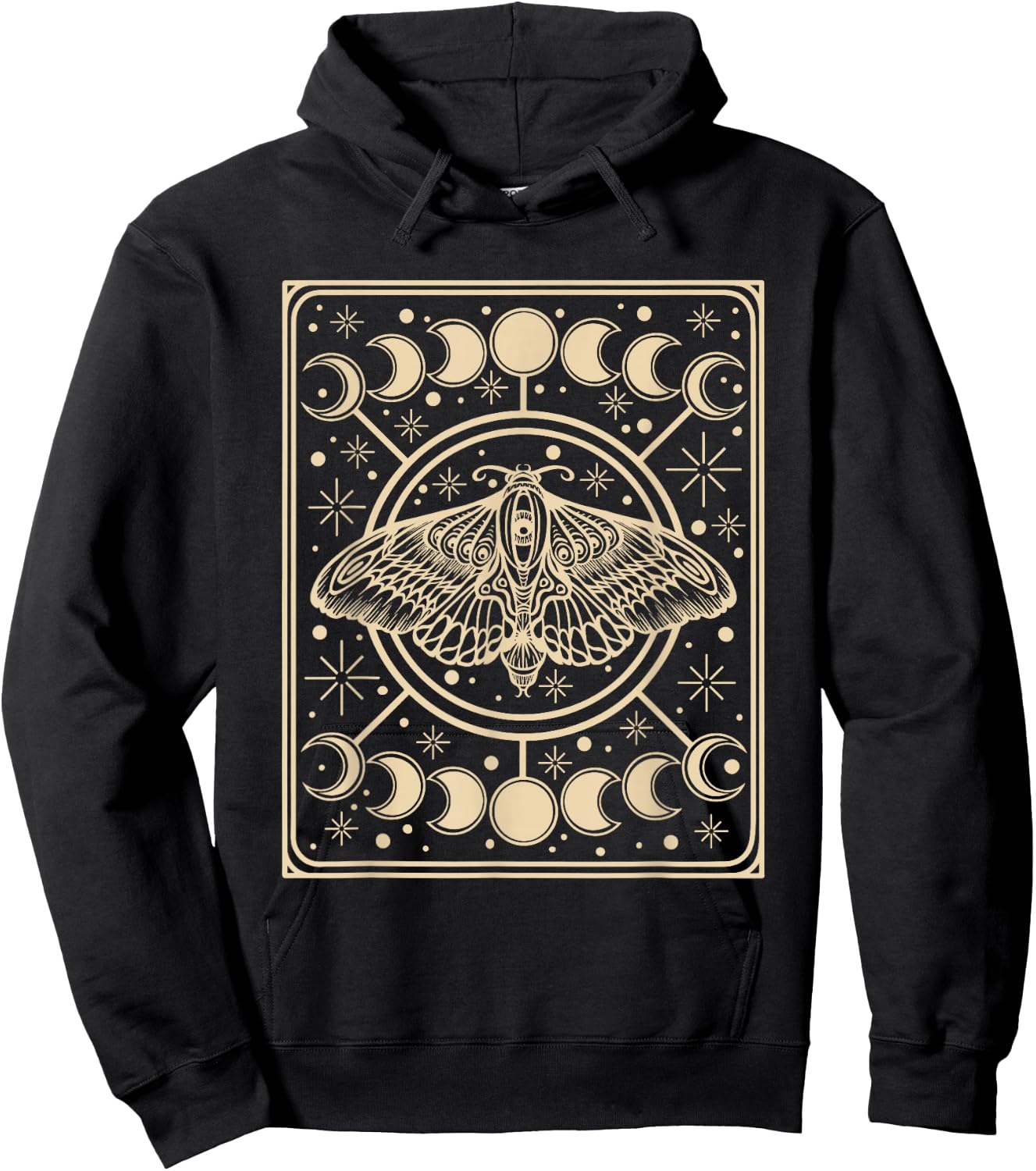 Tarot Card Witchcraft Y2K Mall Gothic Moth Moon Phase , brown Hoodie - Hoodie | Black