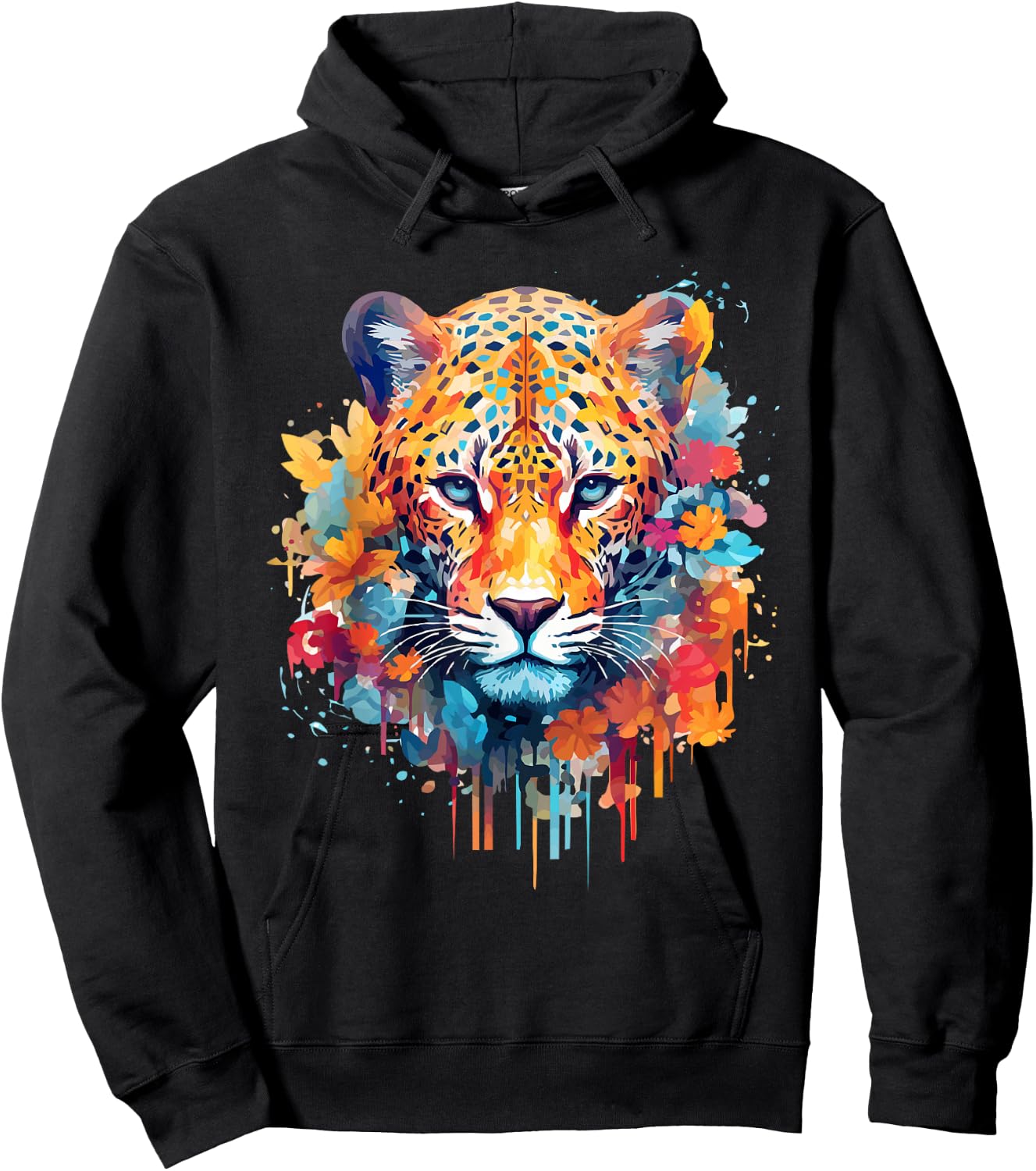 Jaguar Face Big Cat Lover Print Splash Art Graphic Design Hoodie - Hoodie | Black