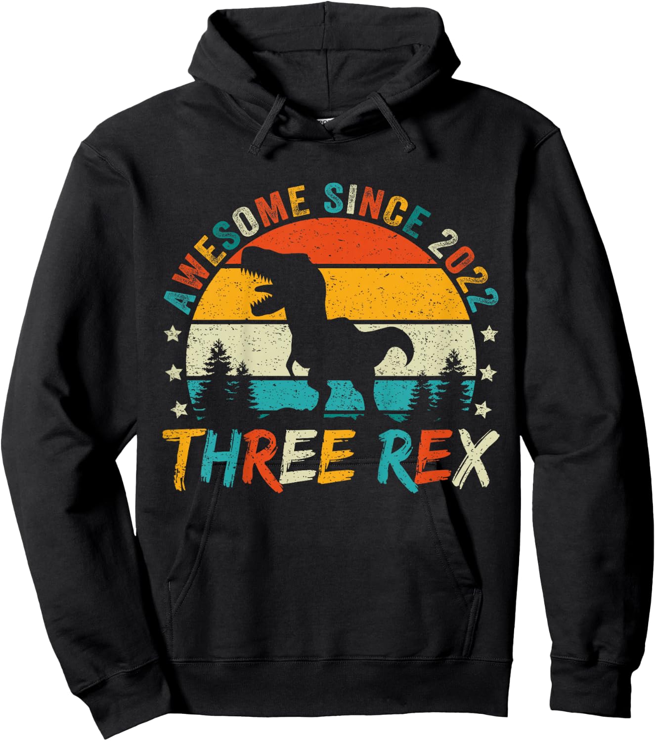 Kids Three Rex 3rd Birthday Boy Third Dinosaur 3 Year Old Hoodie - Hoodie | Black