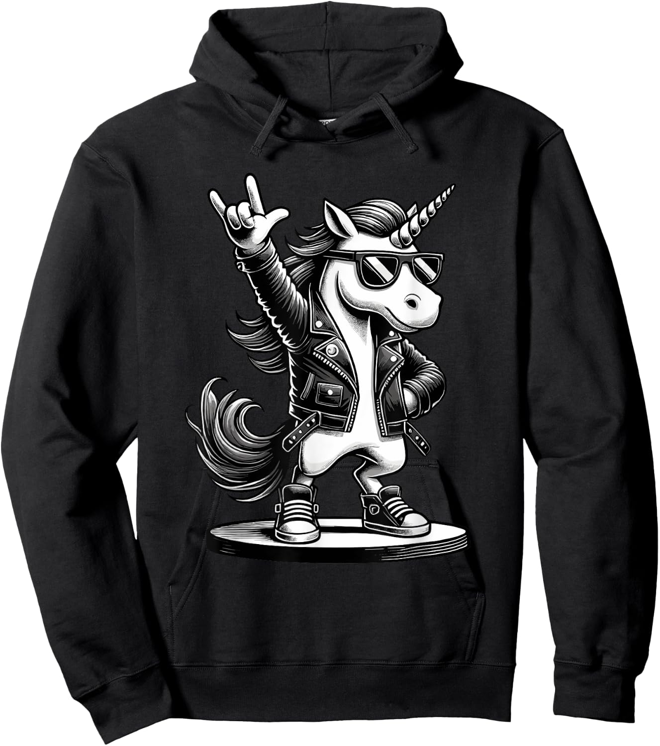 Rock Music & Heavy Metal Rocker, Funny Unicorn Rockhand , black Hoodie - Hoodie | Black
