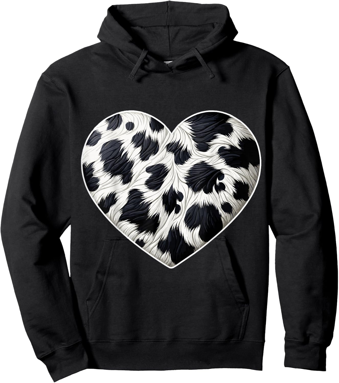 Cow Print Heart Cow Farmer Hoodie - Hoodie | Black