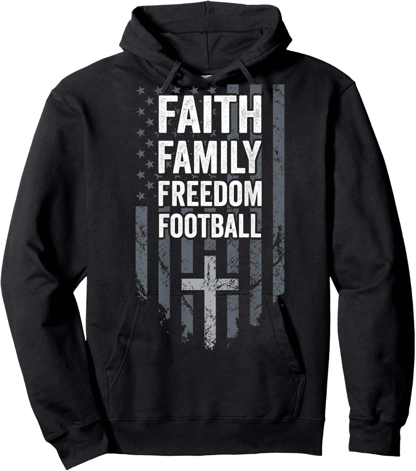 Faith Family Freedom Football - USA Cross Flag - ON BACK Hoodie - Hoodie | Black
