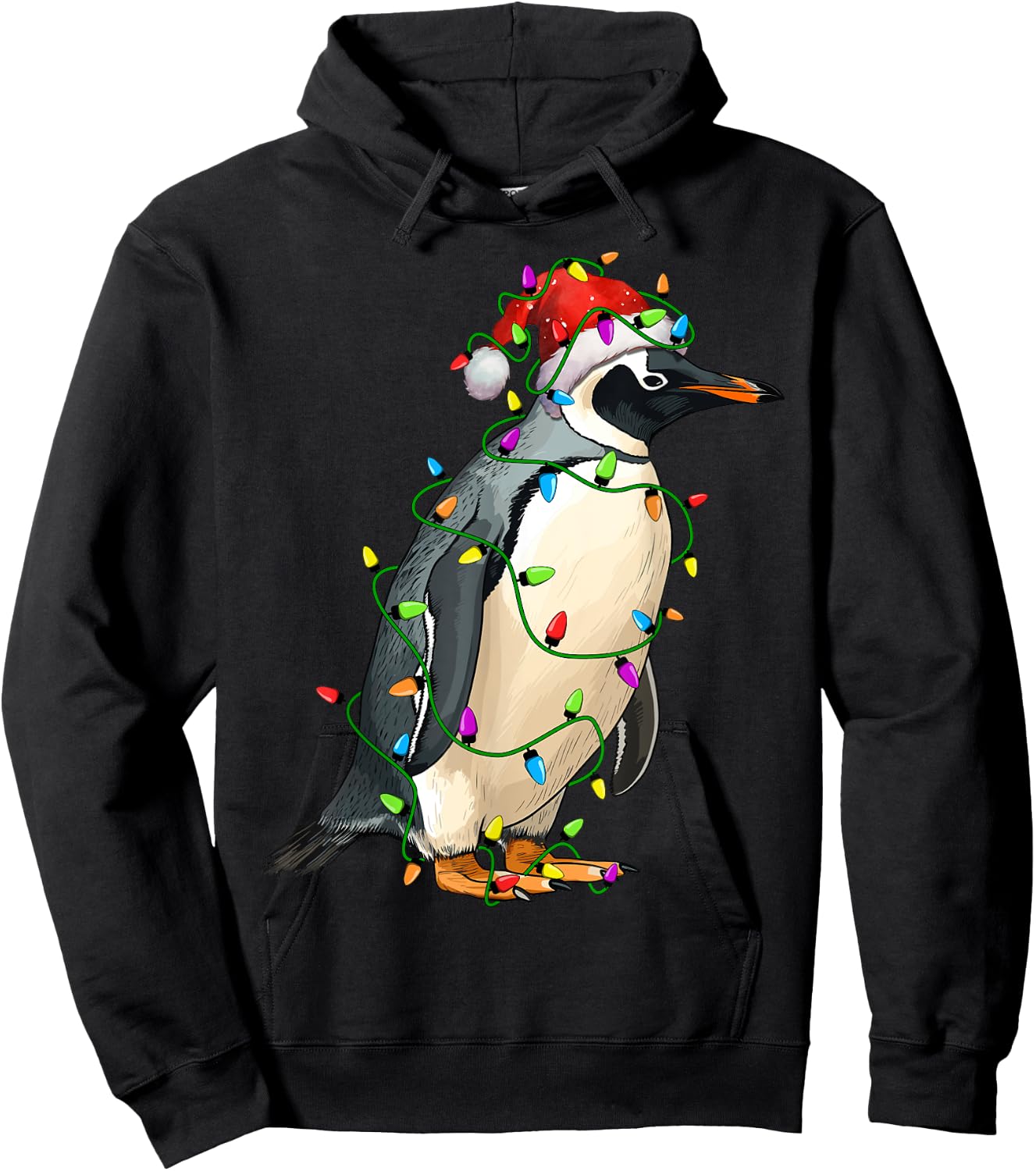 Penguin Santa Christmas Tree Lighting Xmas Funny Hoodie - Hoodie | Black