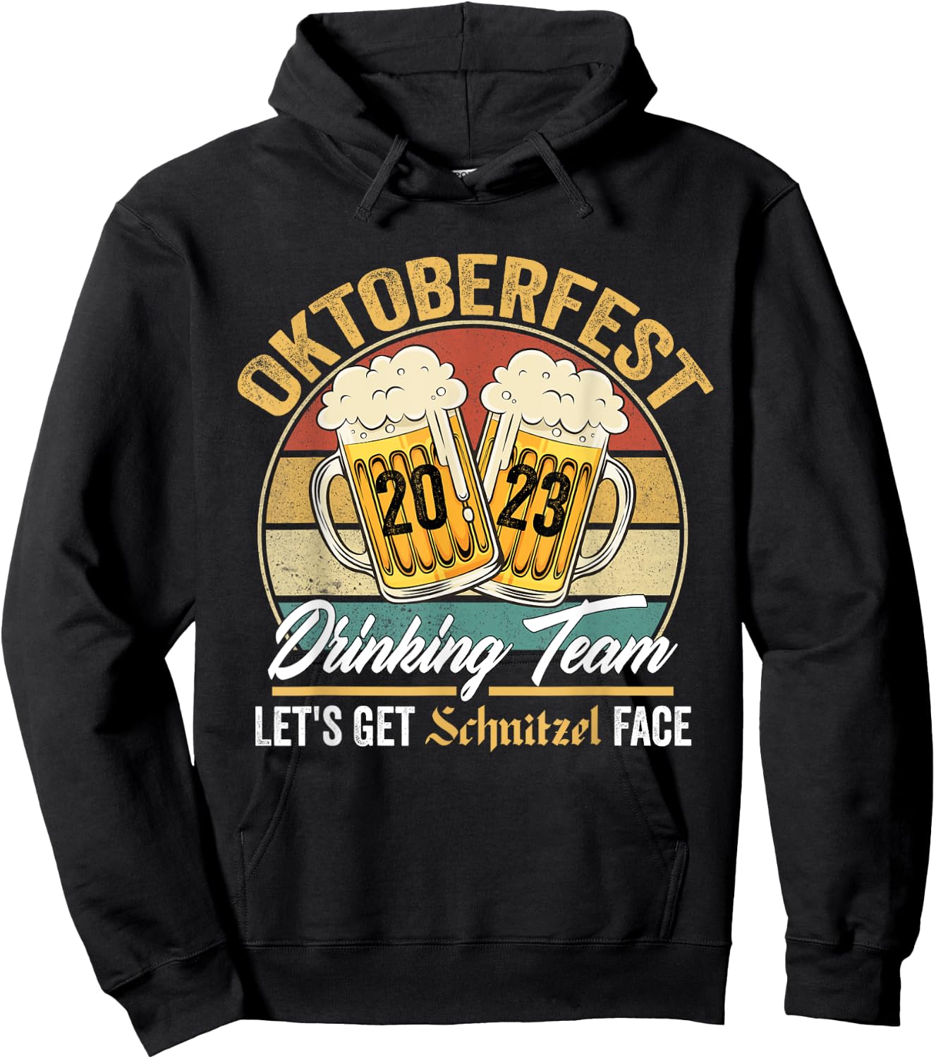 Oktoberfest 2023 Drinking Team Let's Get Schnitzel Face Hoodie - Hoodie | Black