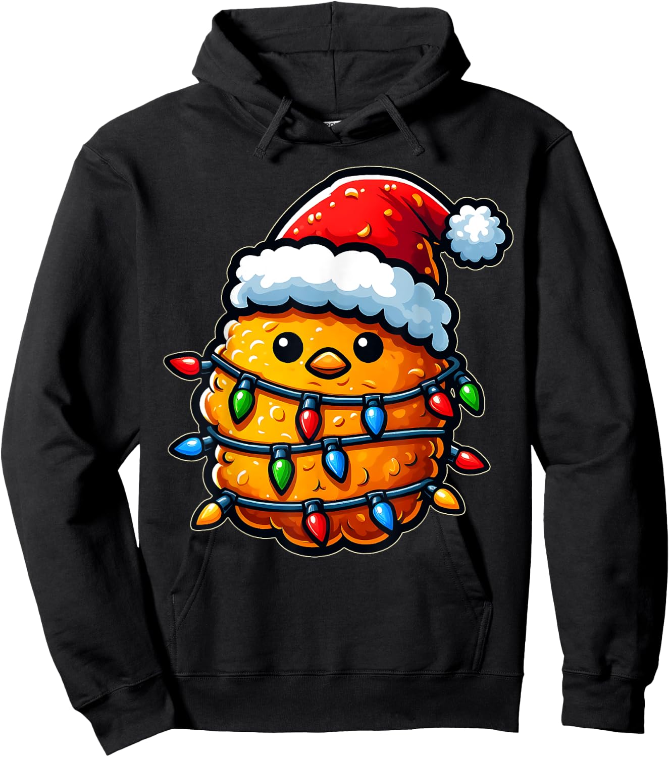 Cute Kawaii Chicken Nugget Nug Xmas Christmas Hat - -Adults, -Kids - Black - Small - Short Sleeve Hoodie - Hoodie | Black