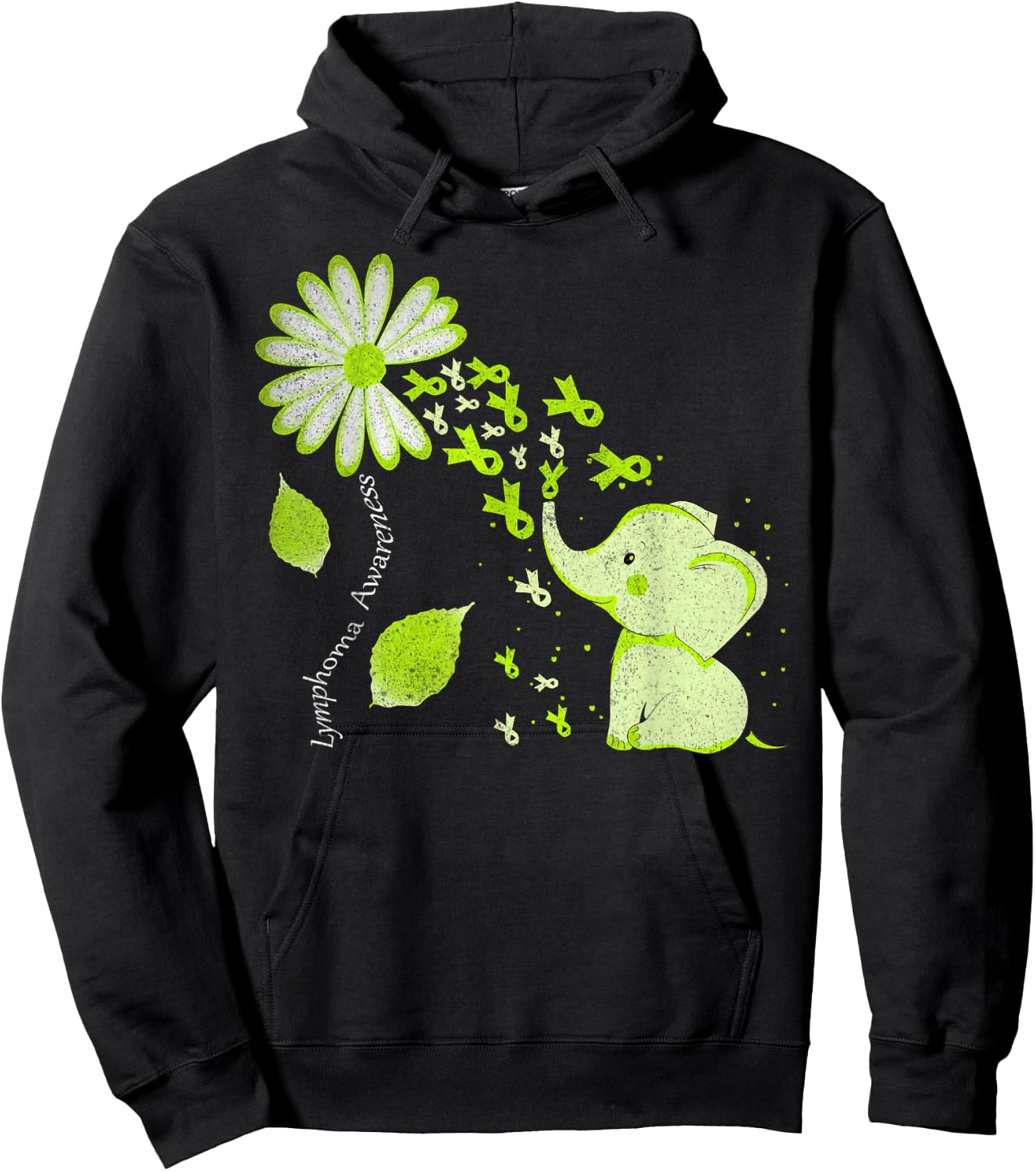 Daisy Flower Lime Green Elephant Lymphoma Awareness Hoodie - Hoodie | Black