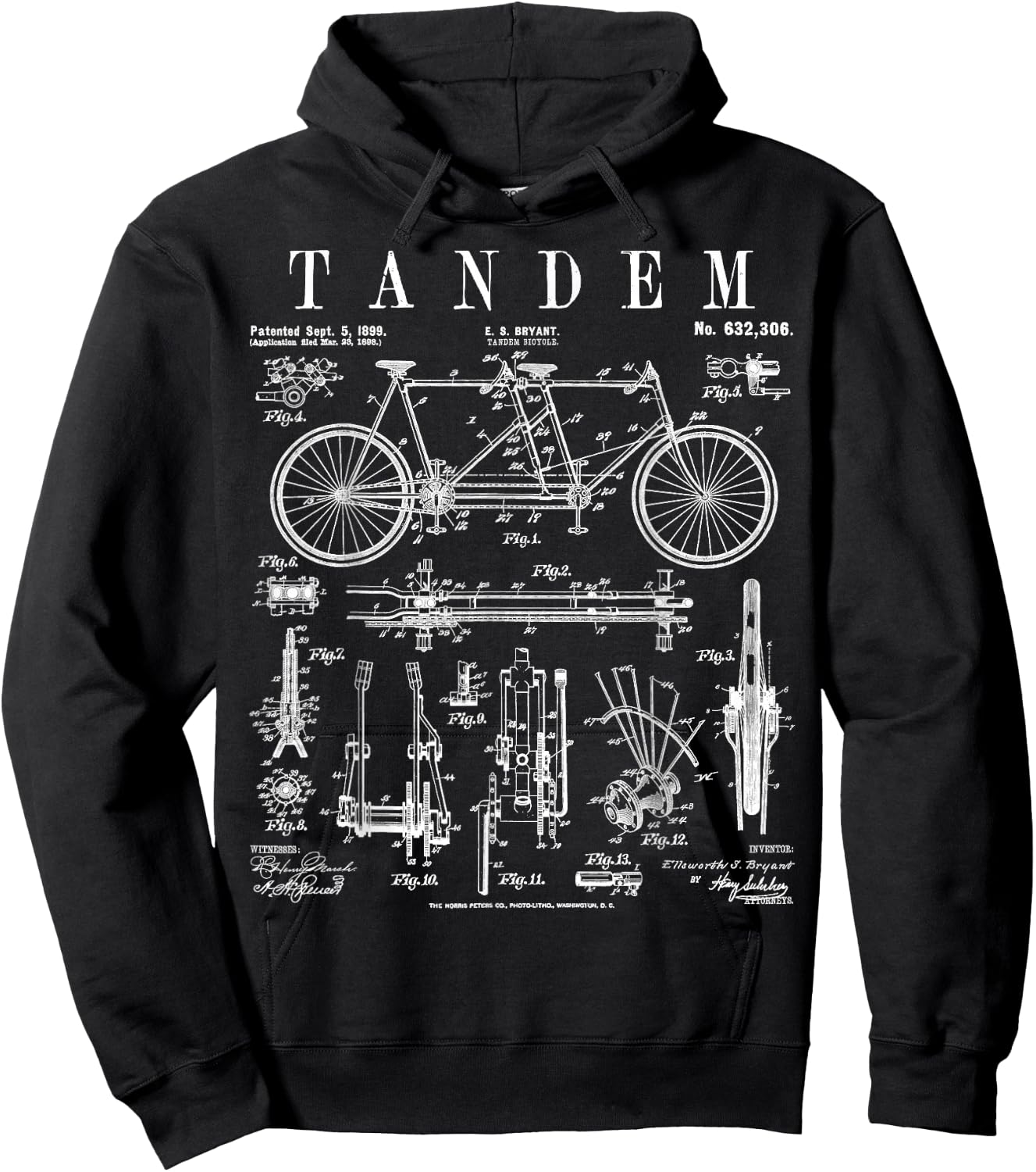 Tandem Bicycle Cycling Cyclist Biker Bike Vintage Patent Hoodie - Hoodie | Black