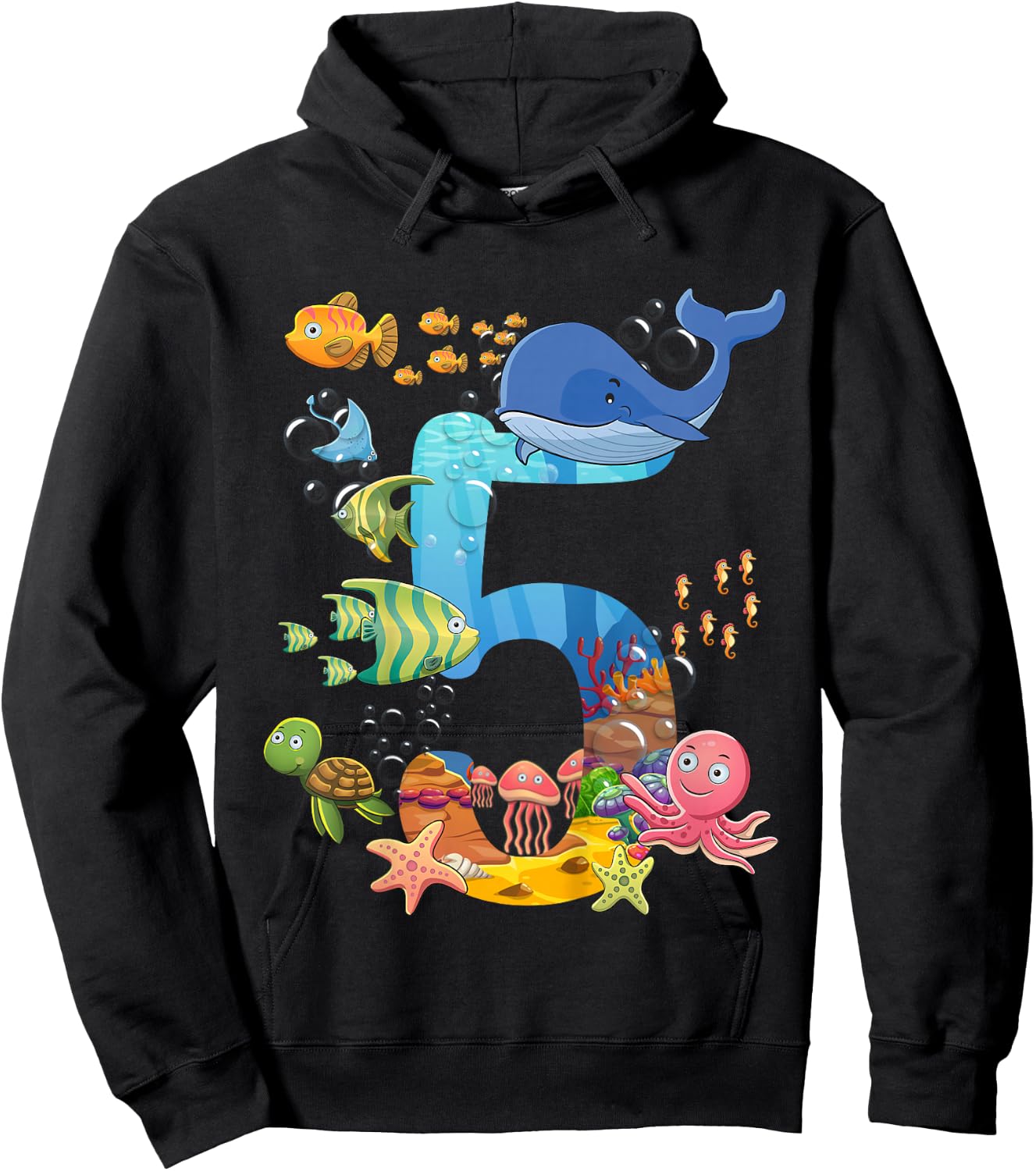 5 Years Old Sea Fish Ocean Animal 5th Birthday Boy Girl Hoodie - Hoodie | Black