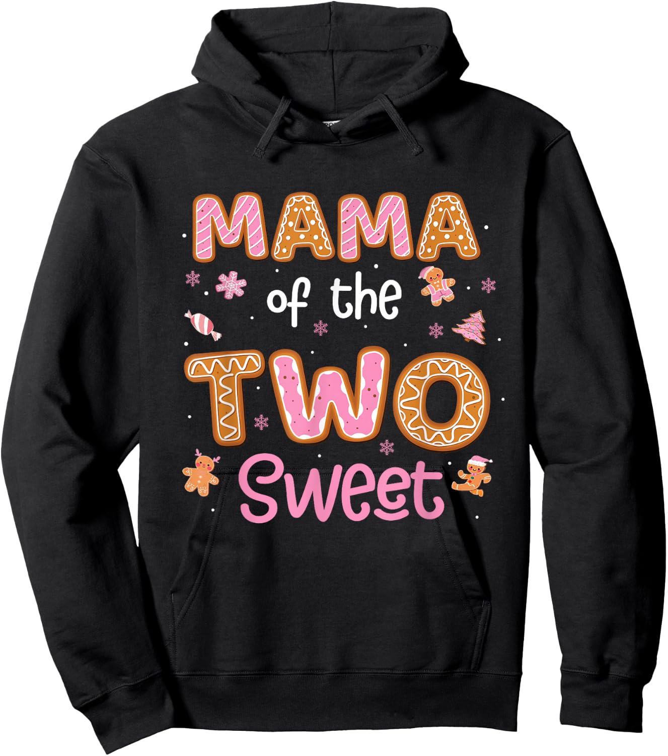 Mama Of The Two Sweet Gingerbread 2nd Birthday Girl Xmas Hoodie - Hoodie | Black