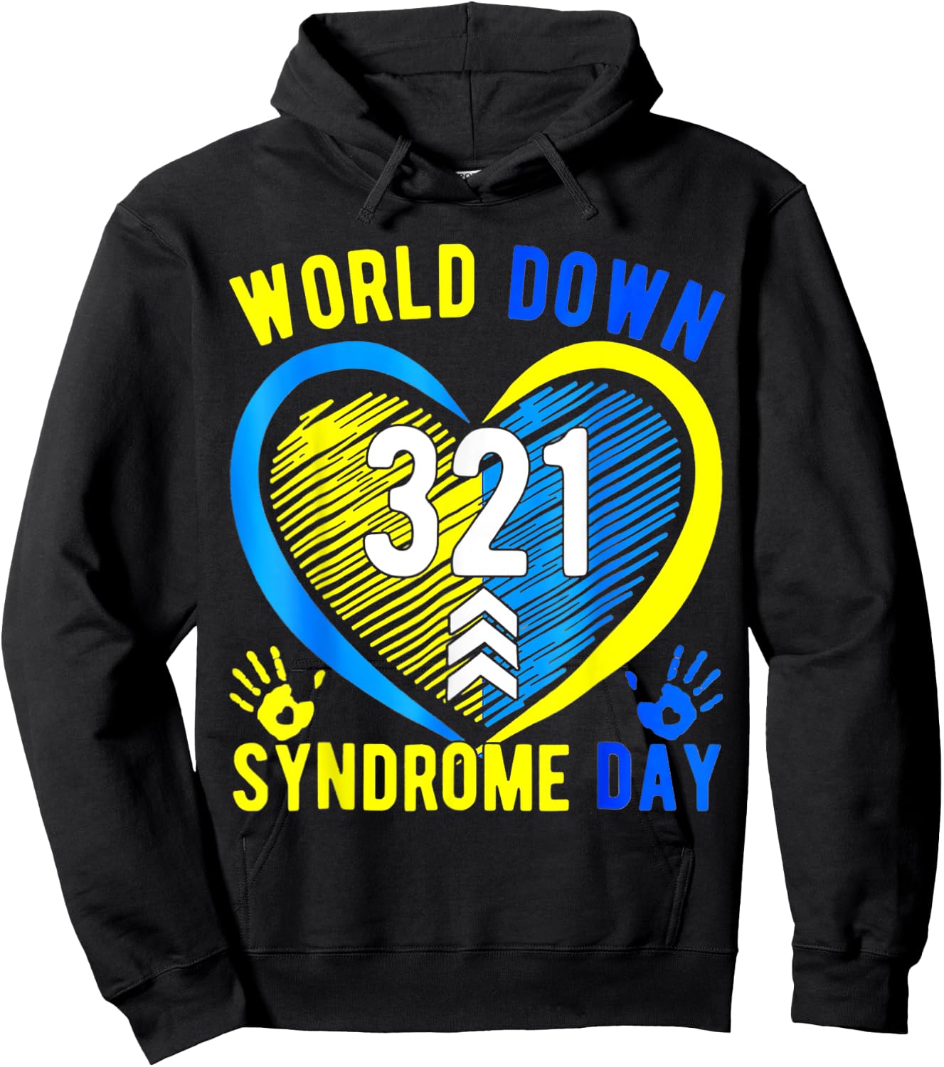 Blue Yellow Heart 21 World Down Syndrome Awareness Day Hoodie - Hoodie | Black
