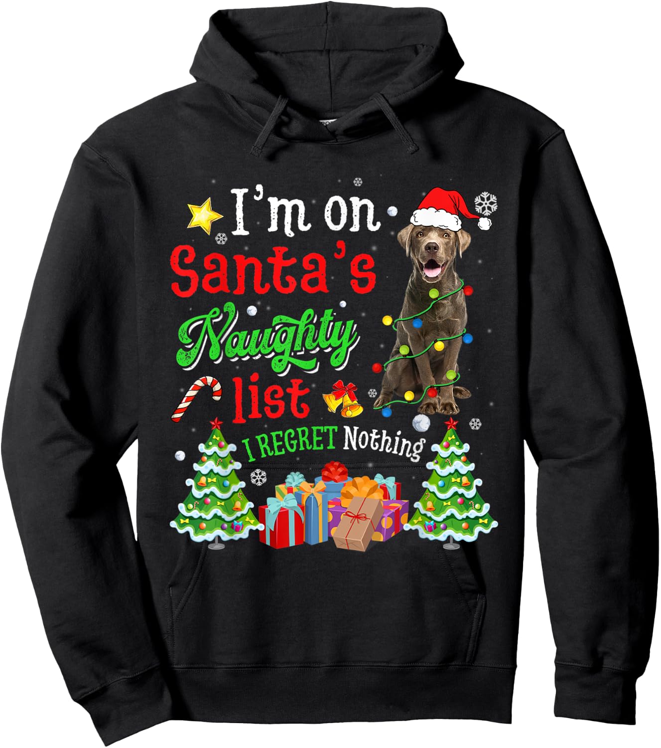Labrador Dog On Santa's Naughty Funny List Xmas Women Kids Hoodie - Hoodie | Black