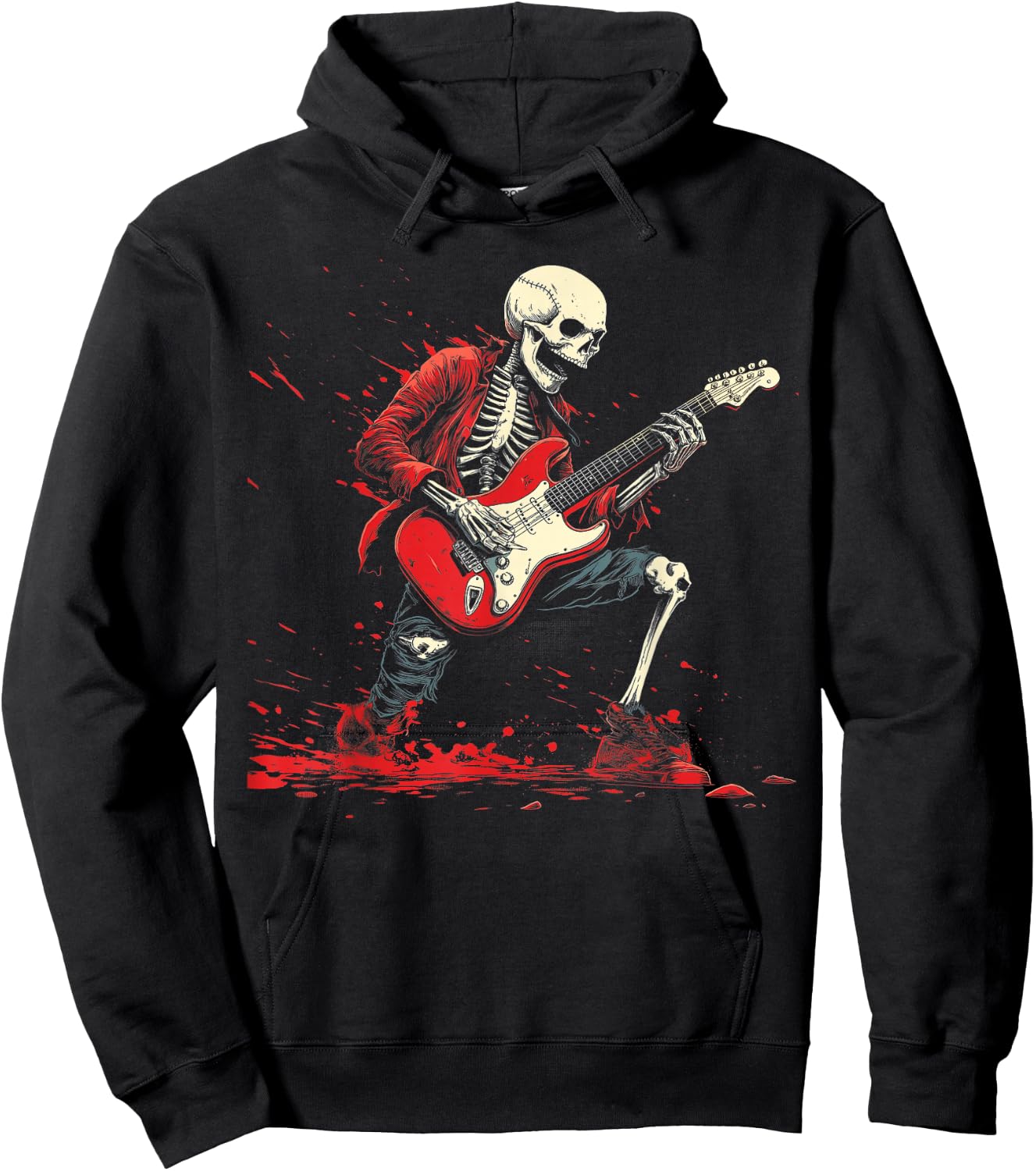 Rockin' Skeleton- Electric Guitar Halloween Punk Rock Hoodie - Hoodie | Black
