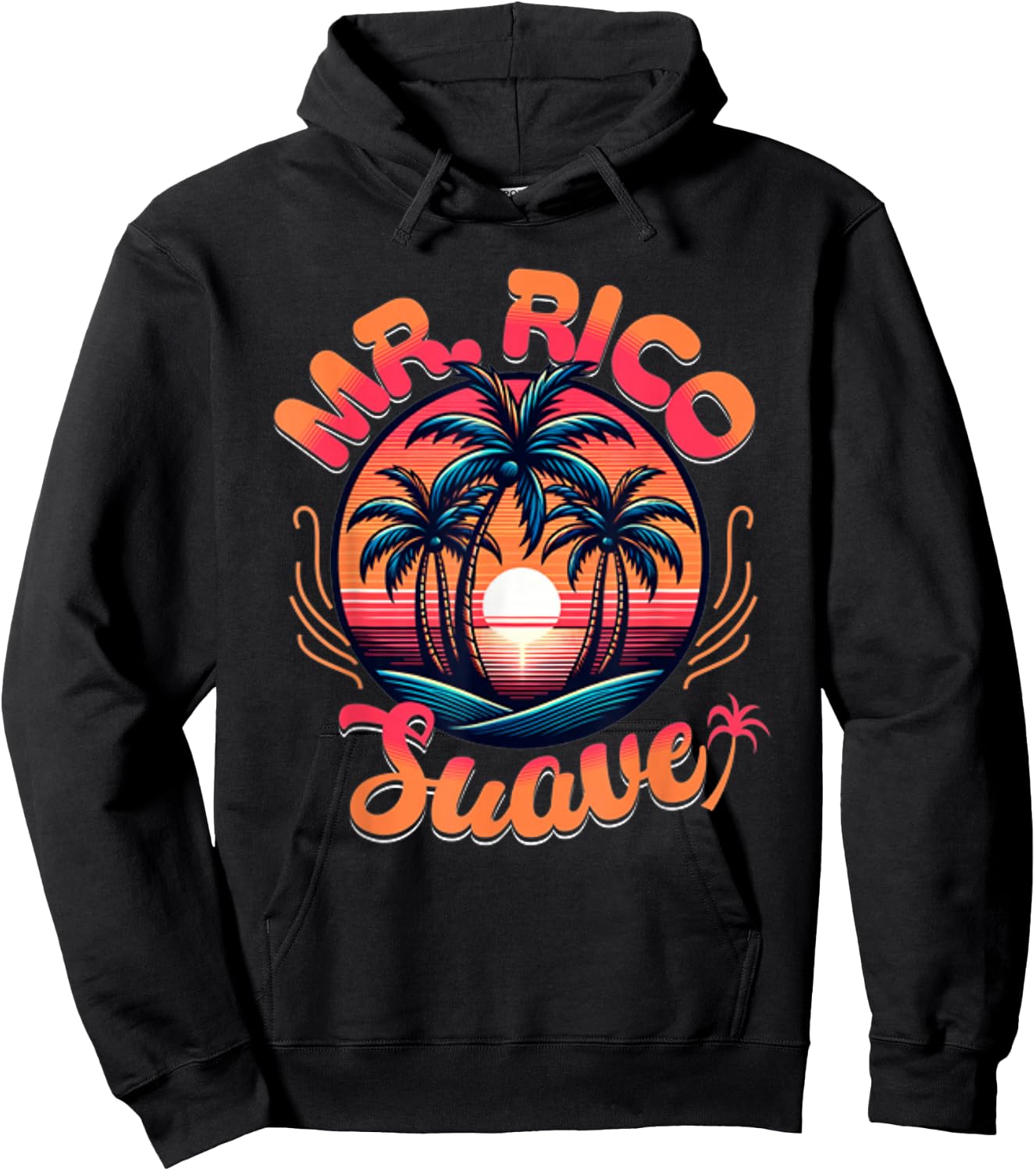 Funny Mr. Rico Suave Retro Beach Palm Trees Sunset Hoodie - Hoodie | Black