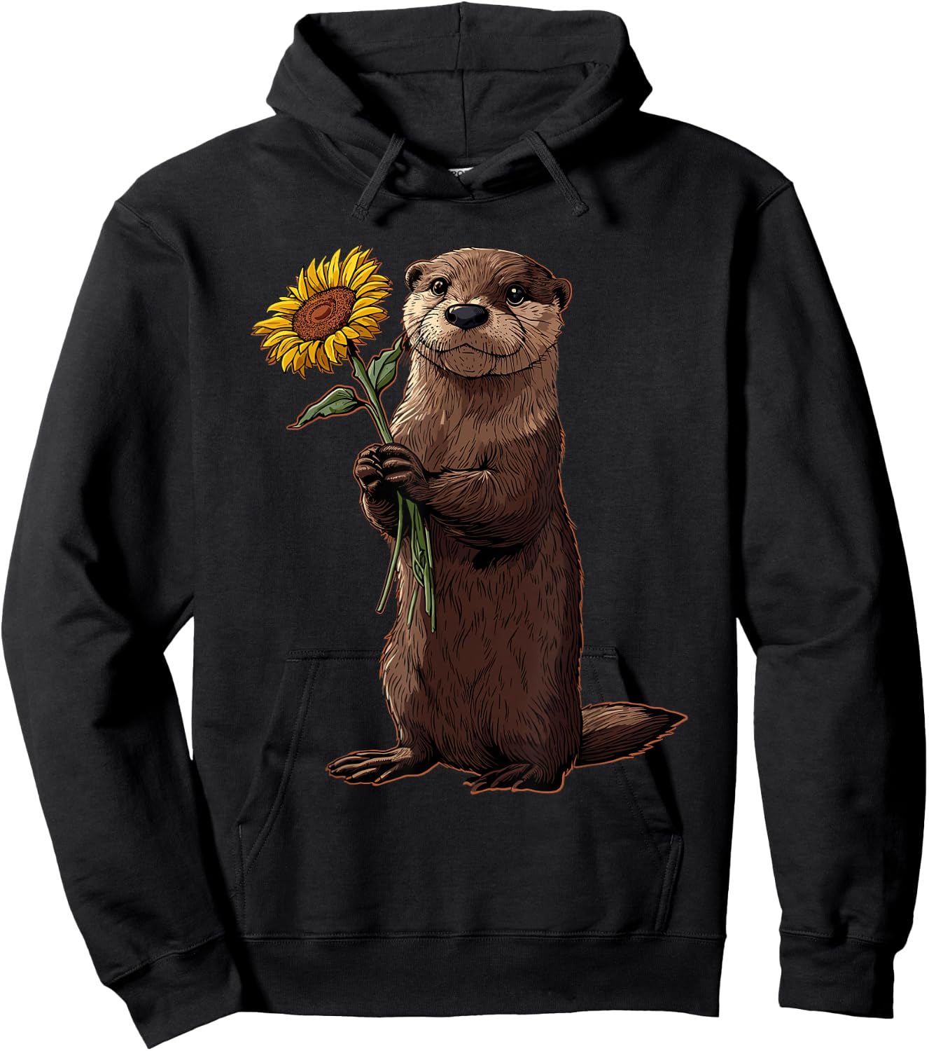 Otter Holding Sunflower Cute Animal Lover Hoodie - Hoodie | Black