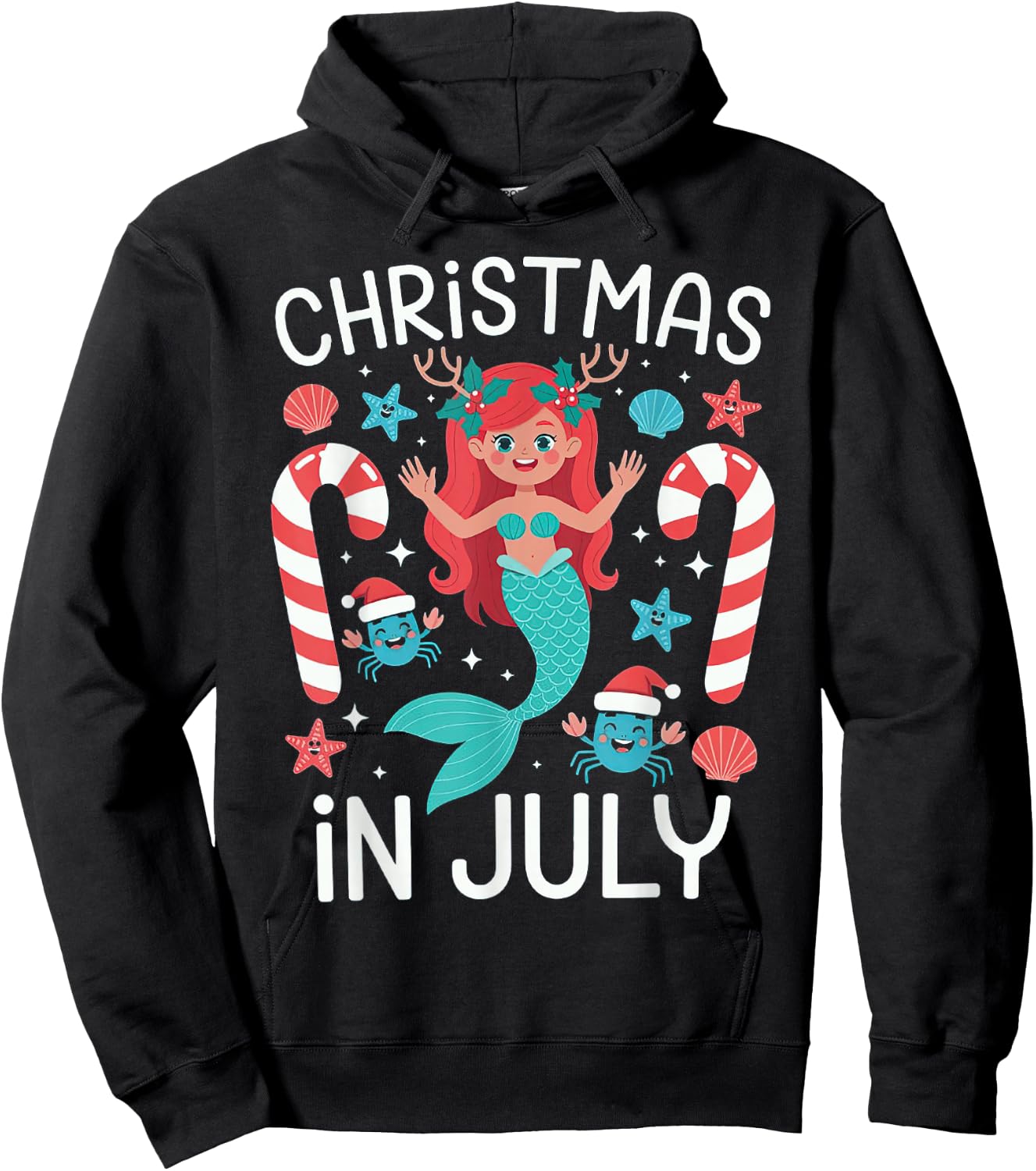 Christmas In July Cute Mermaid Summer Hoodie - Hoodie | Black
