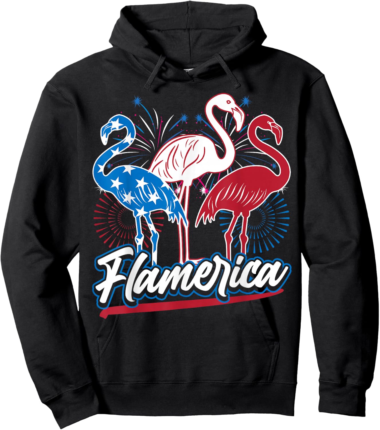 Funny Flamingo 4th of July Patriotic American Flag Women's Hoodie - Hoodie | Black
