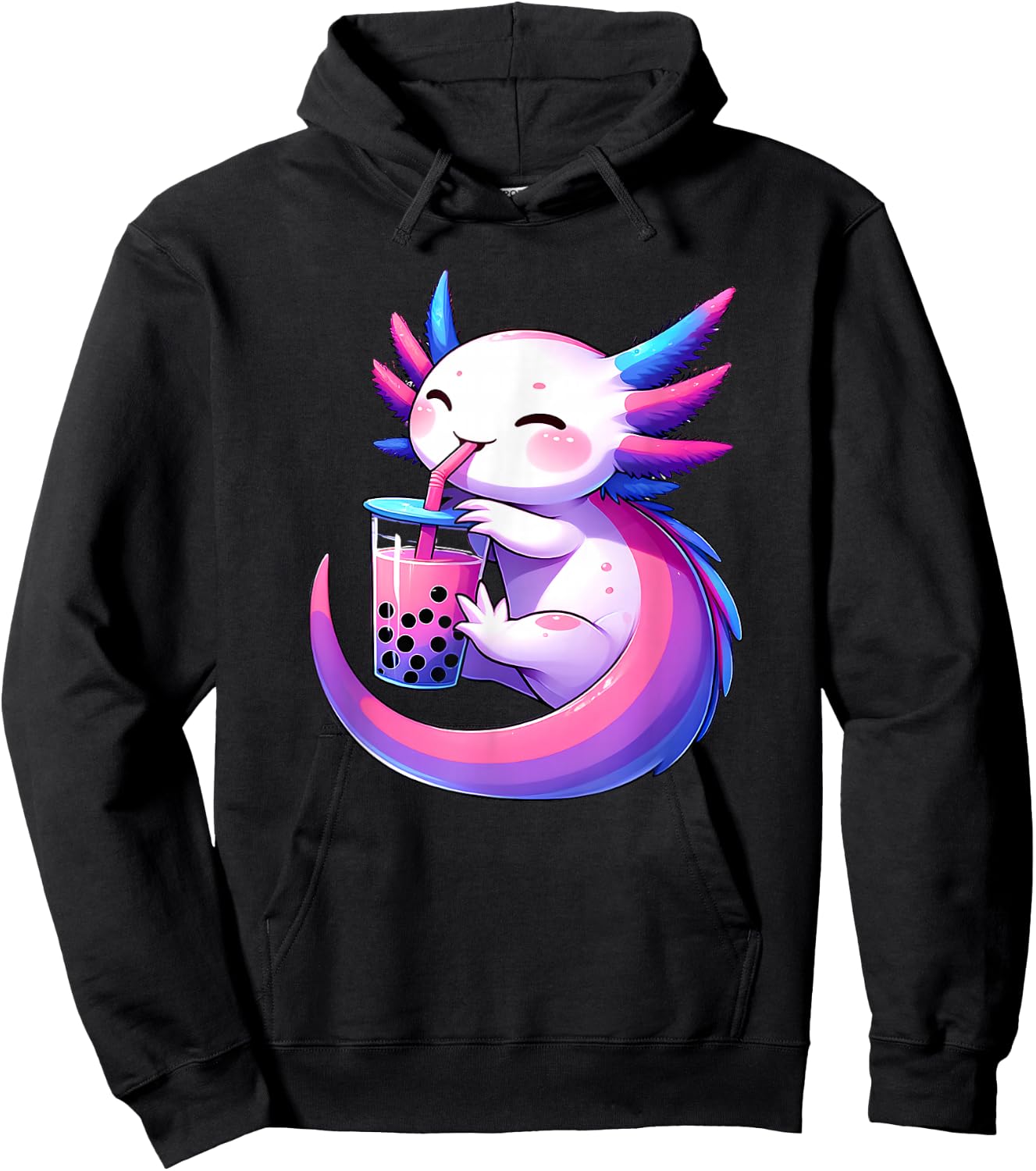 Kawaii Axolotl Bisexual Bubble Tea LGBT Subtle Pride Month Hoodie - Hoodie | Black