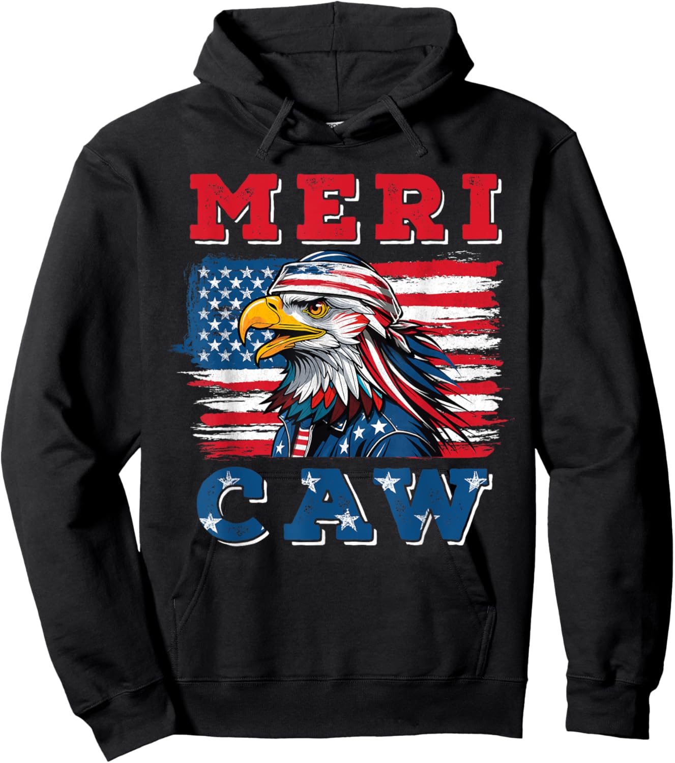 Eagle Meri - Caw 4th of July American Flag USA Hoodie - Hoodie | Black