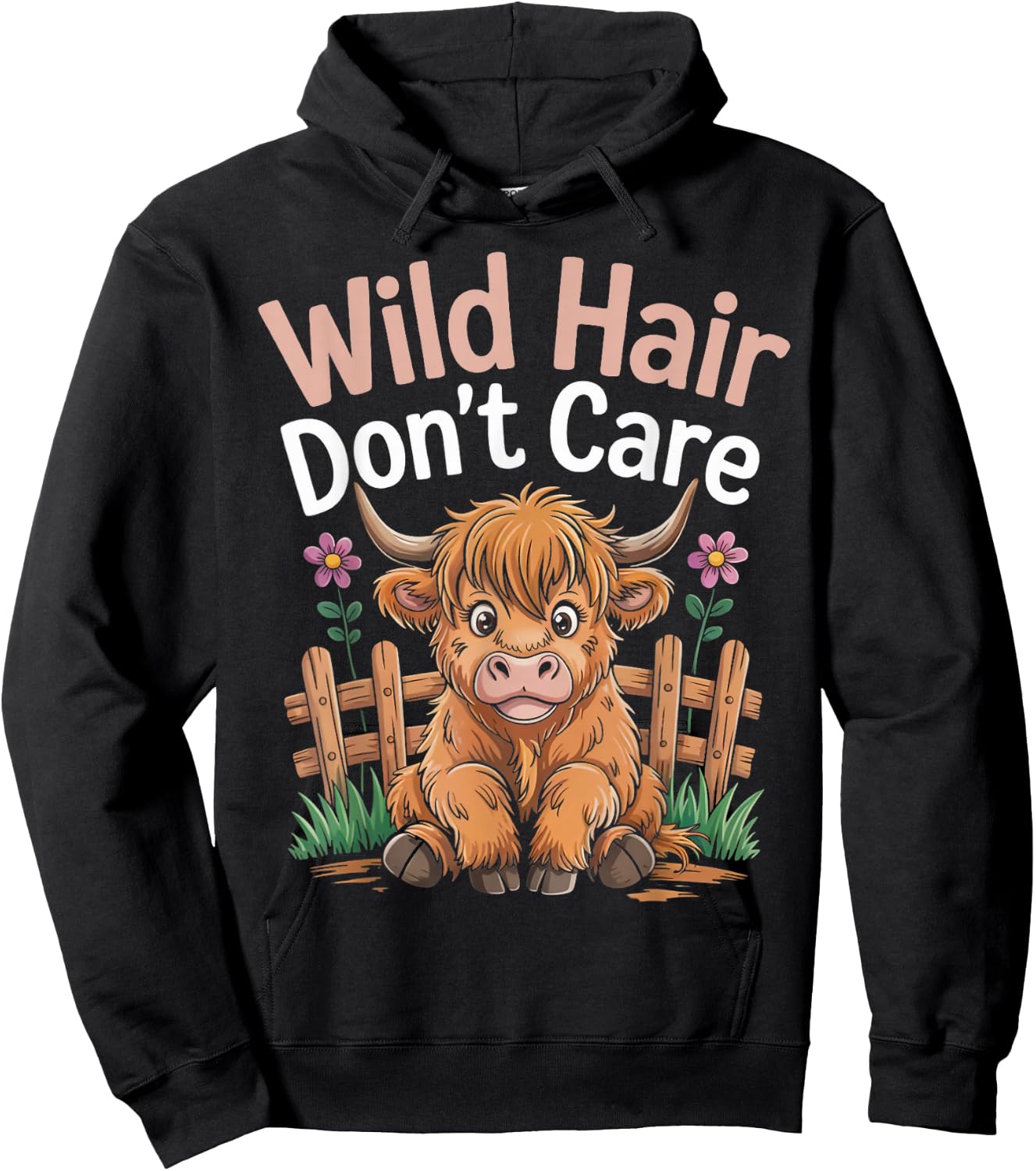 Wild Hair Don't Care Farm Farmer Scottish Highland Cows Hoodie - Hoodie | Black